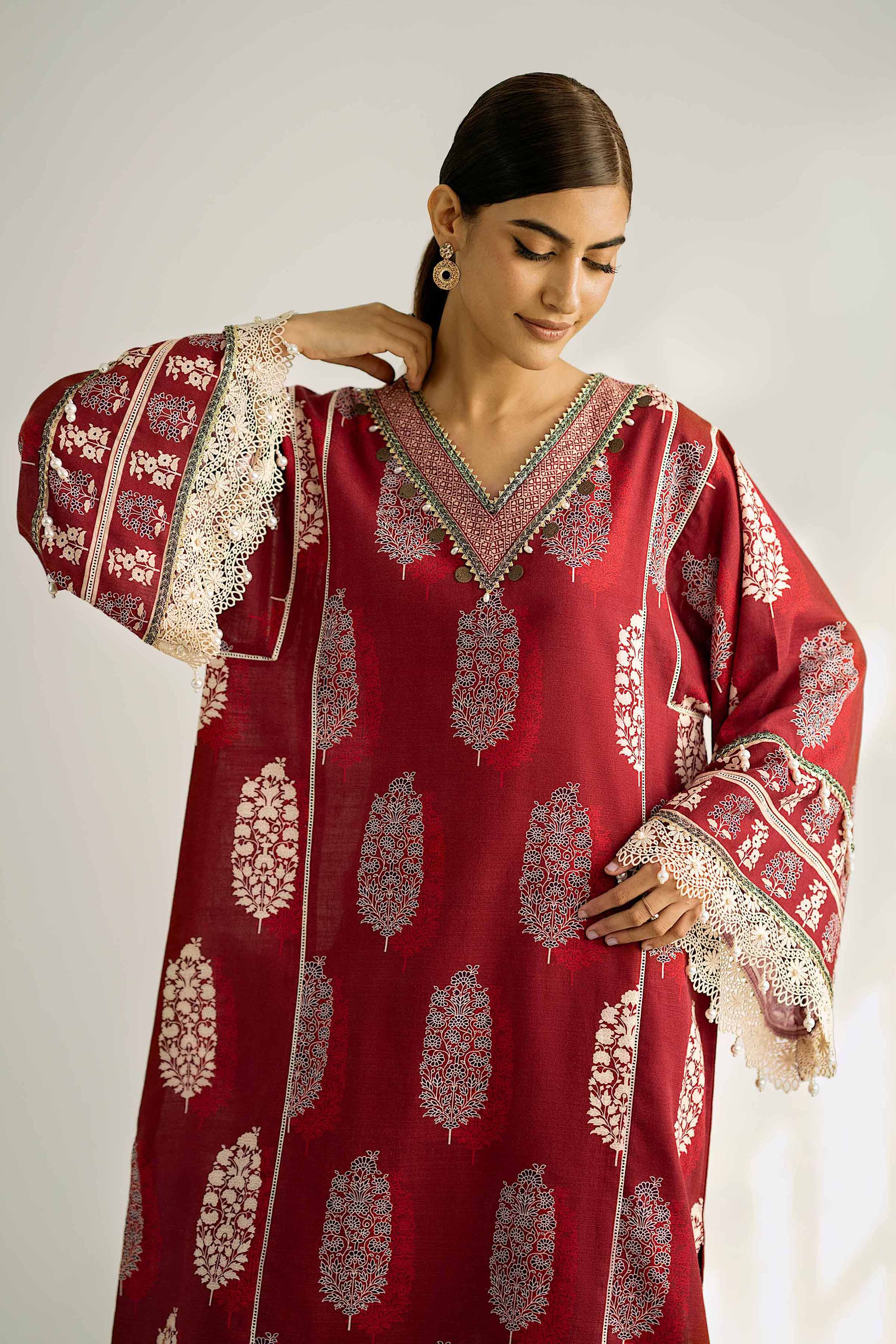 NISHATUAE - Maroon Printed Khaddar 2-piece Unstitched Dress