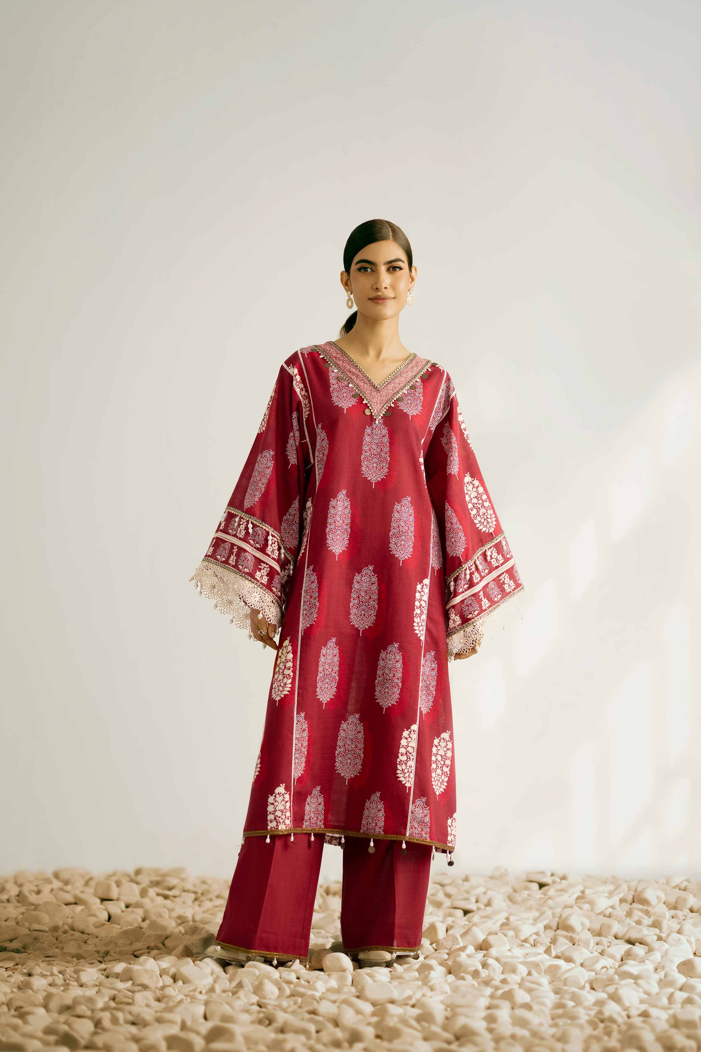 NISHATUAE - Maroon Printed Khaddar 2-piece Unstitched Dress