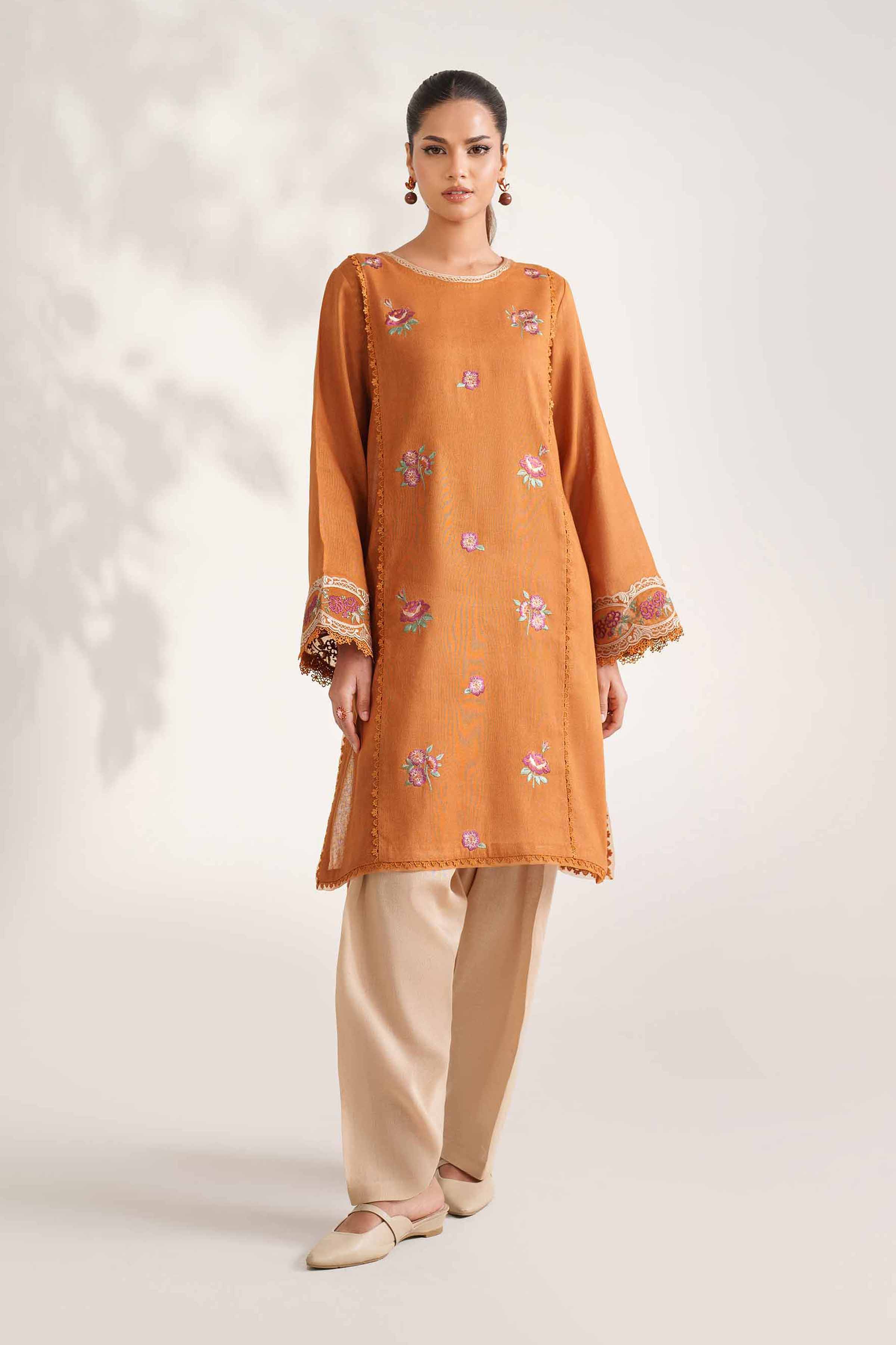 NISHATUAE - Ochre Embroidered Khaddar 2-piece Unstitched Dress