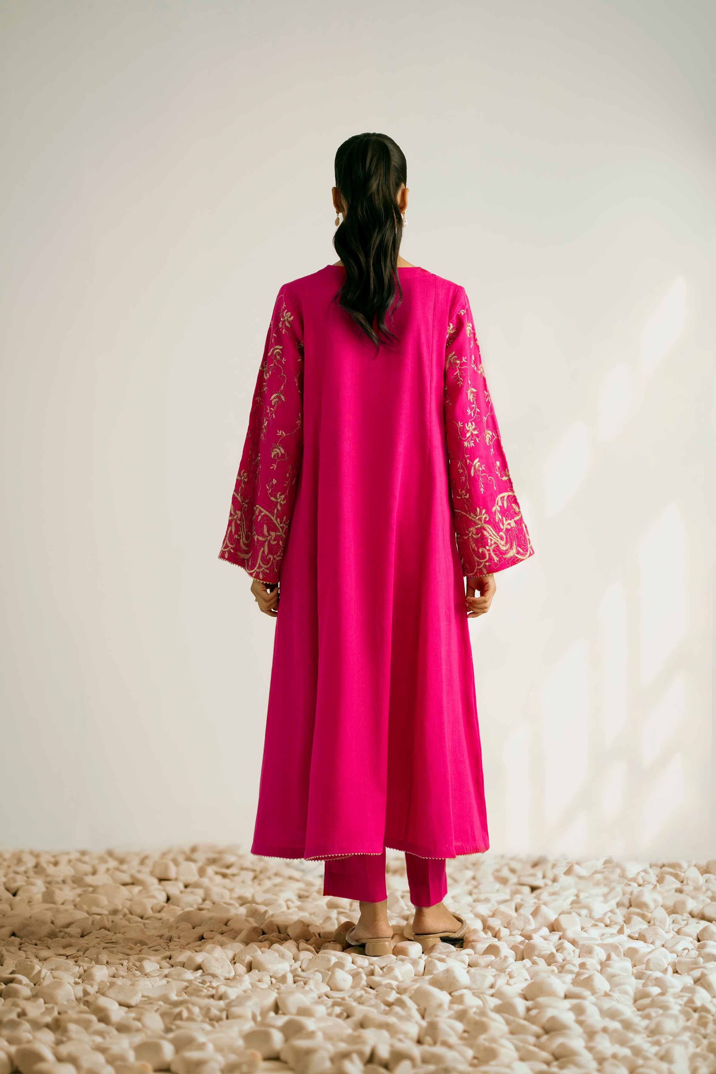 NISHATUAE - Fuchsia Embroidered Khaddar 2-piece Unstitched Dress