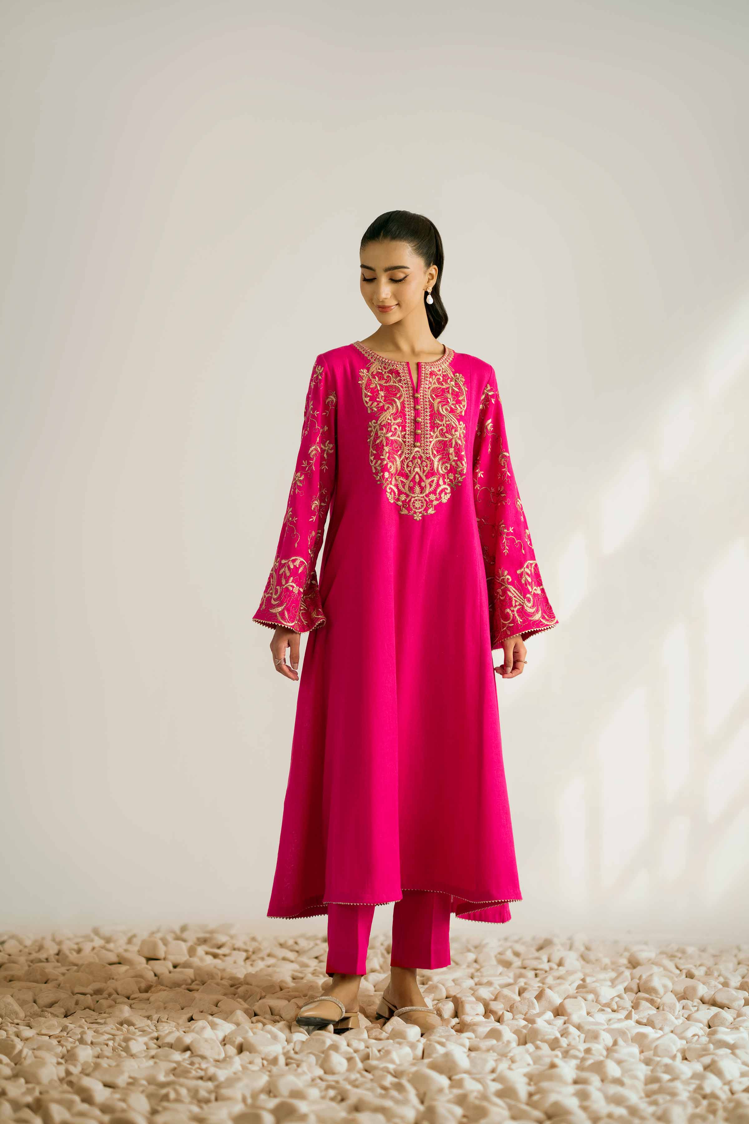 NISHATUAE - Fuchsia Embroidered Khaddar 2-piece Unstitched Dress
