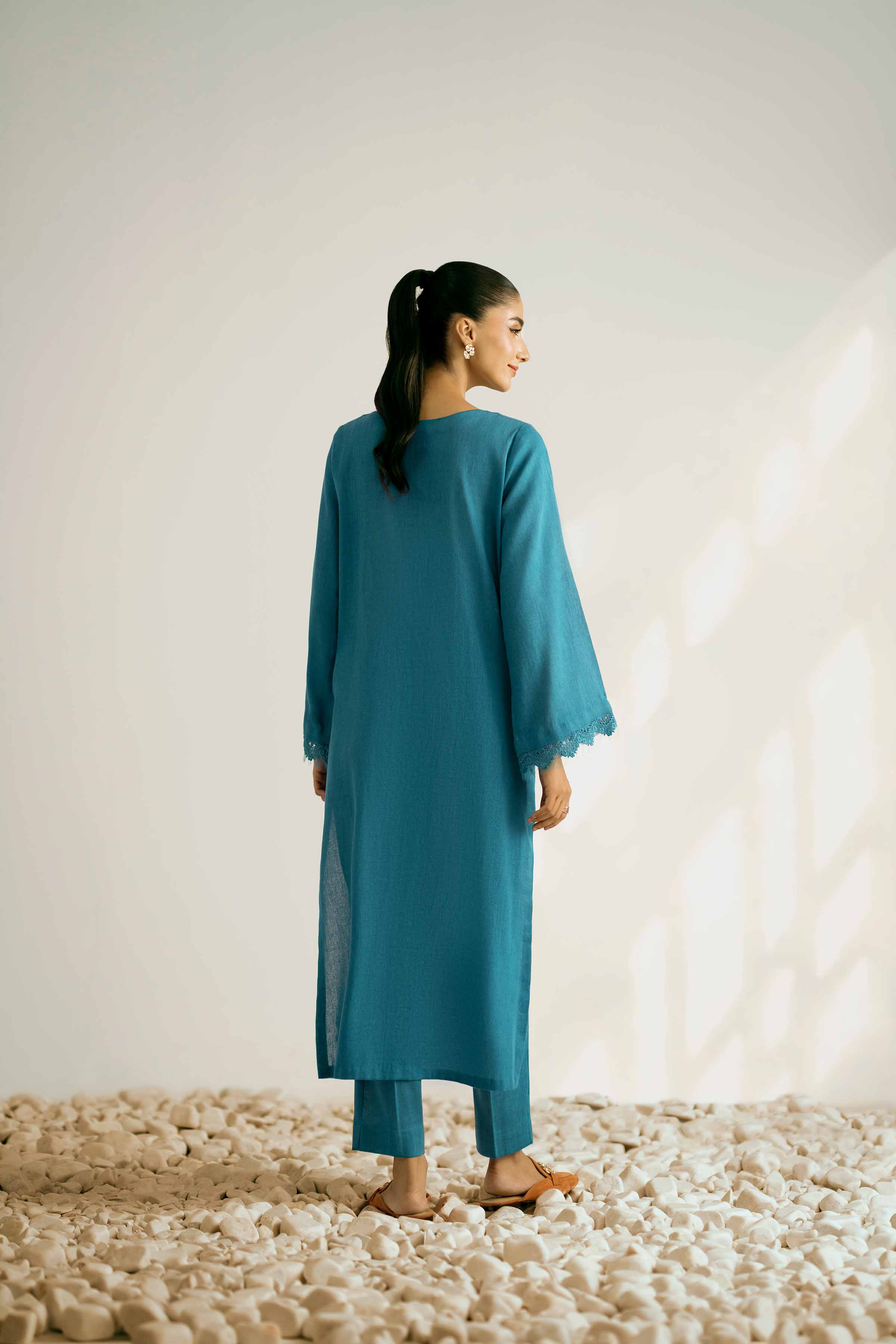 NISHATUAE - Teal Embroidered Khaddar 2-piece Unstitched Dress