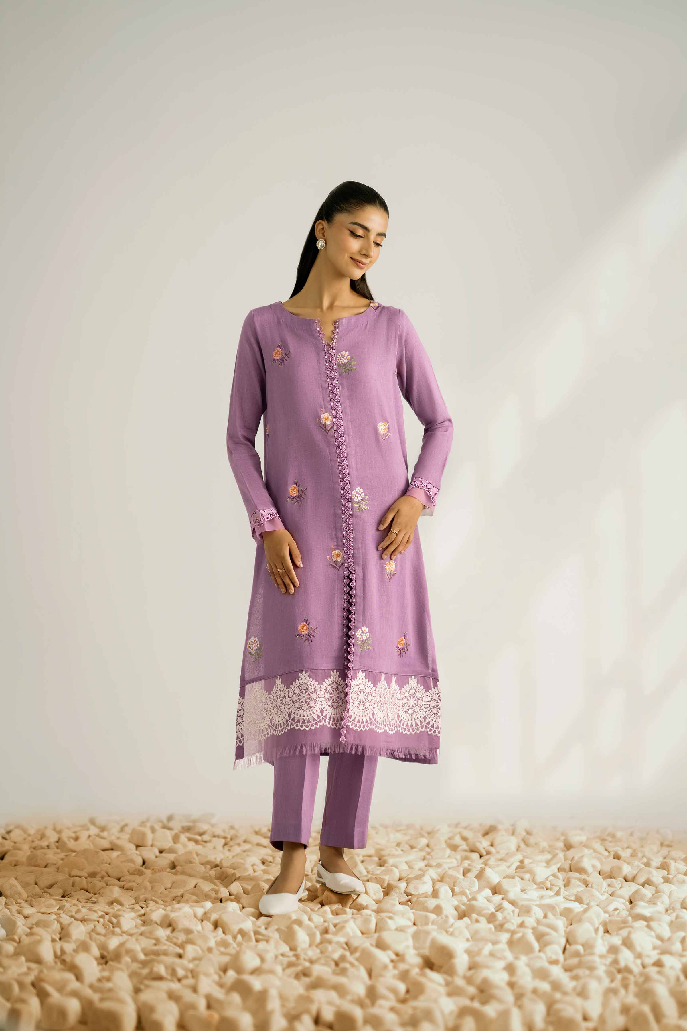 NISHATUAE - Lilac Embroidered Khaddar 2-piece Unstitched Dress