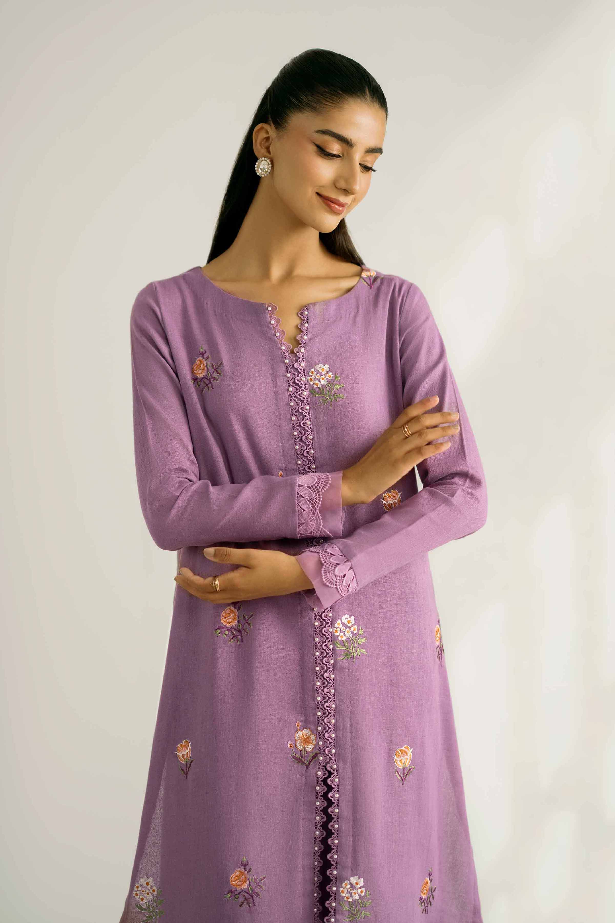 NISHATUAE - Lilac Embroidered Khaddar 2-piece Unstitched Dress