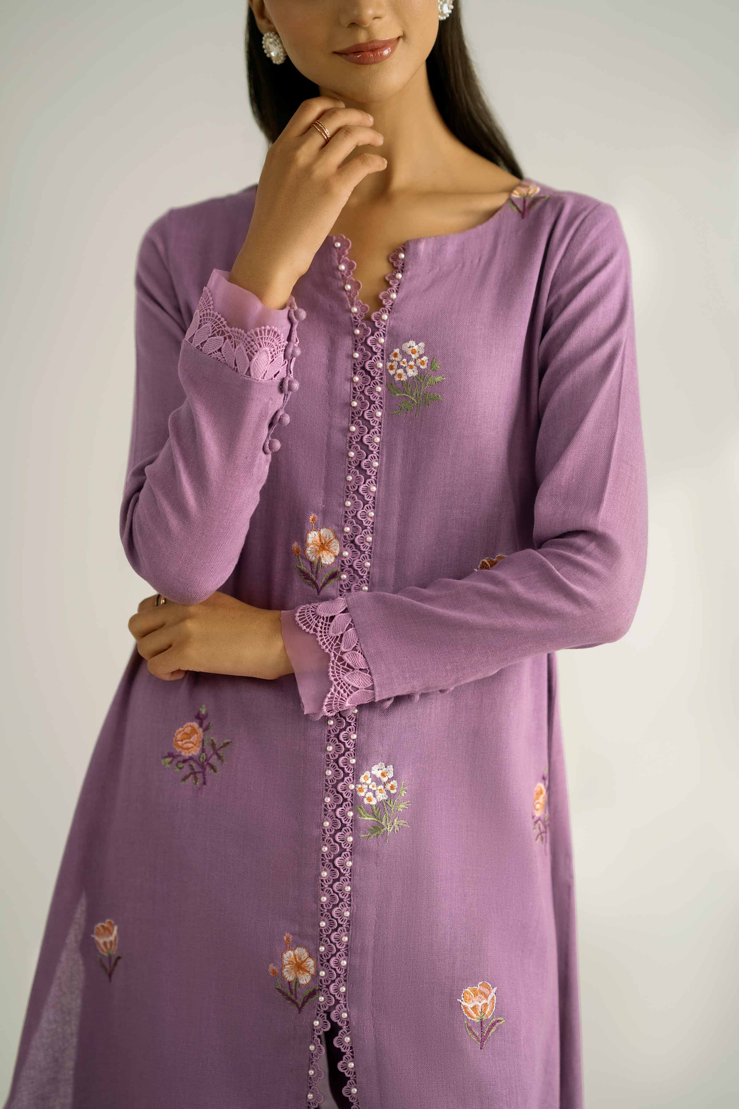 NISHATUAE - Lilac Embroidered Khaddar 2-piece Unstitched Dress