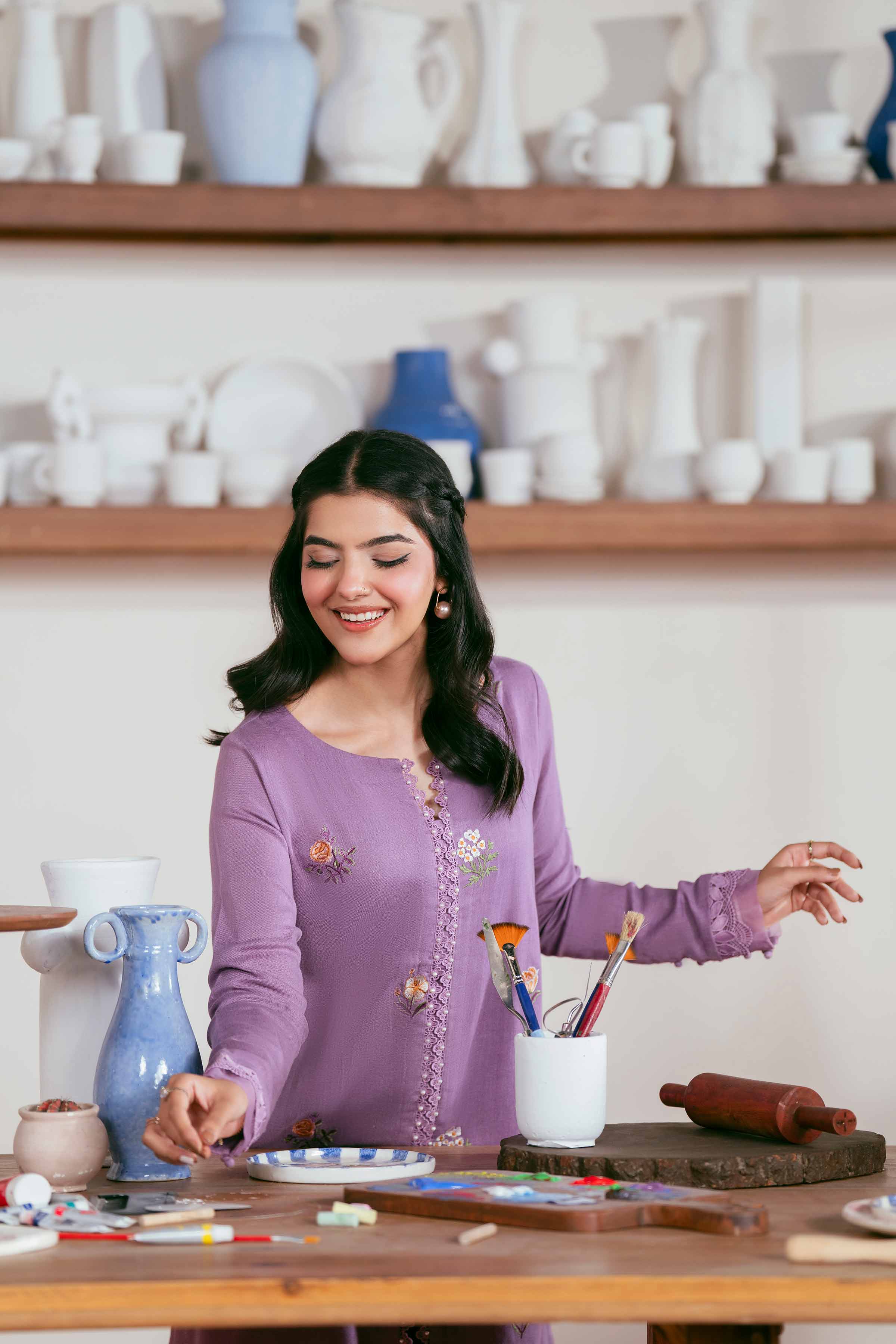 NISHATUAE - Lilac Embroidered Khaddar 2-piece Unstitched Dress