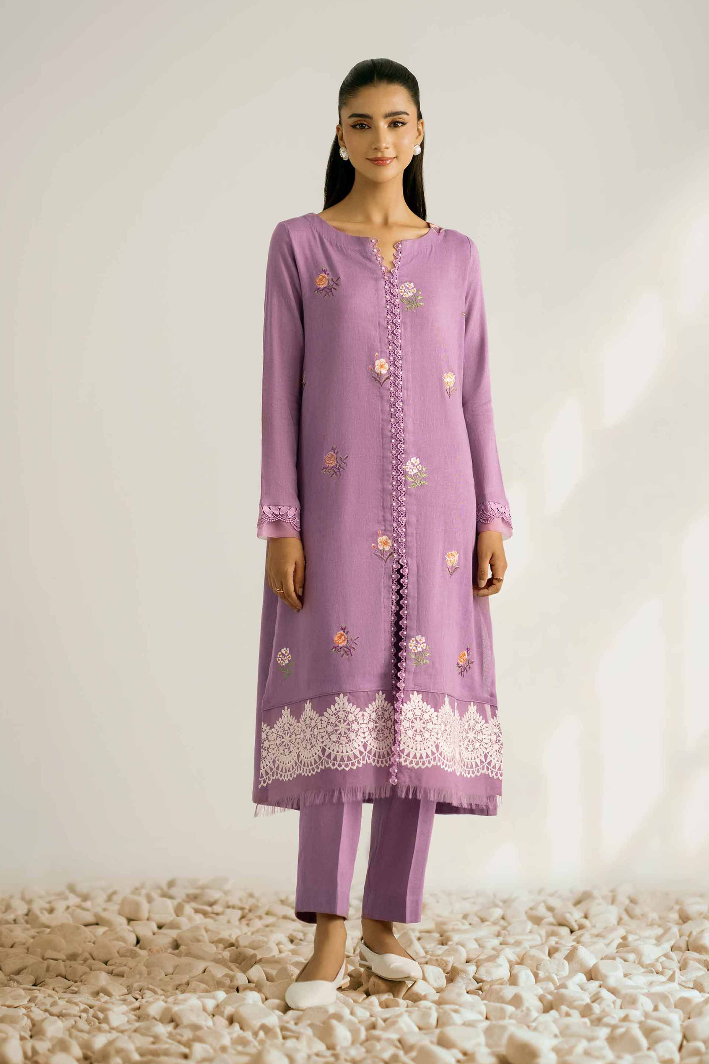 NISHATUAE - Lilac Embroidered Khaddar 2-piece Unstitched Dress