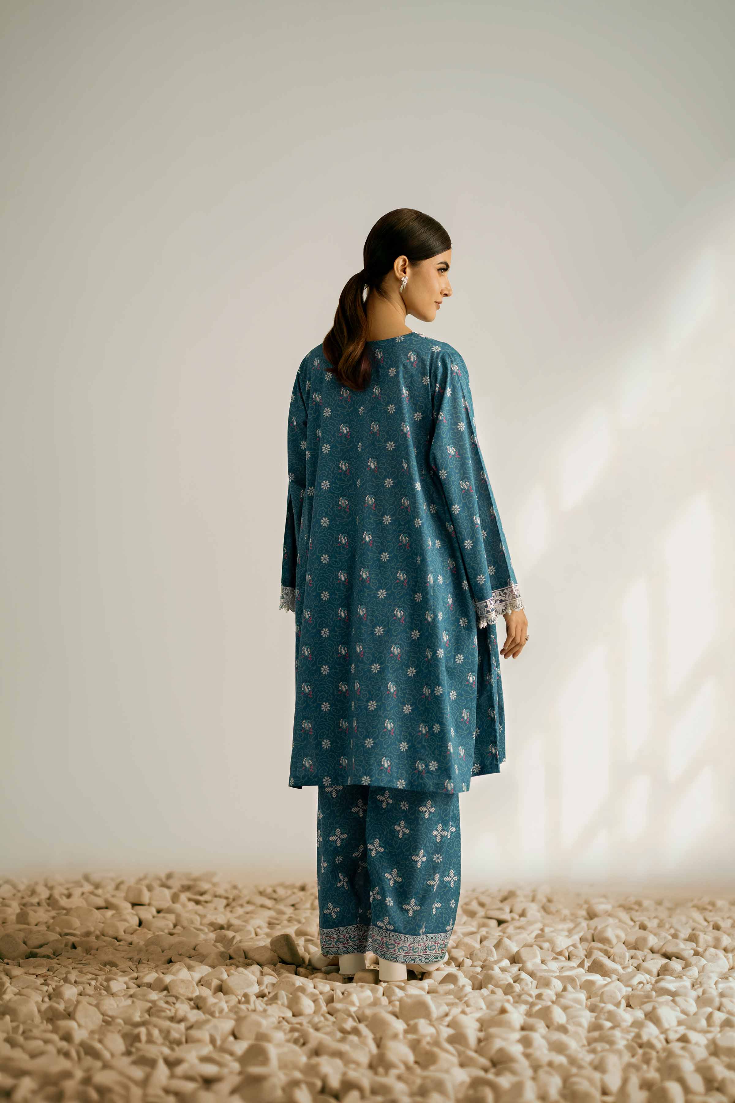 NISHATUAE - Teal Embroidered Cambric 2-piece Unstitched Dress