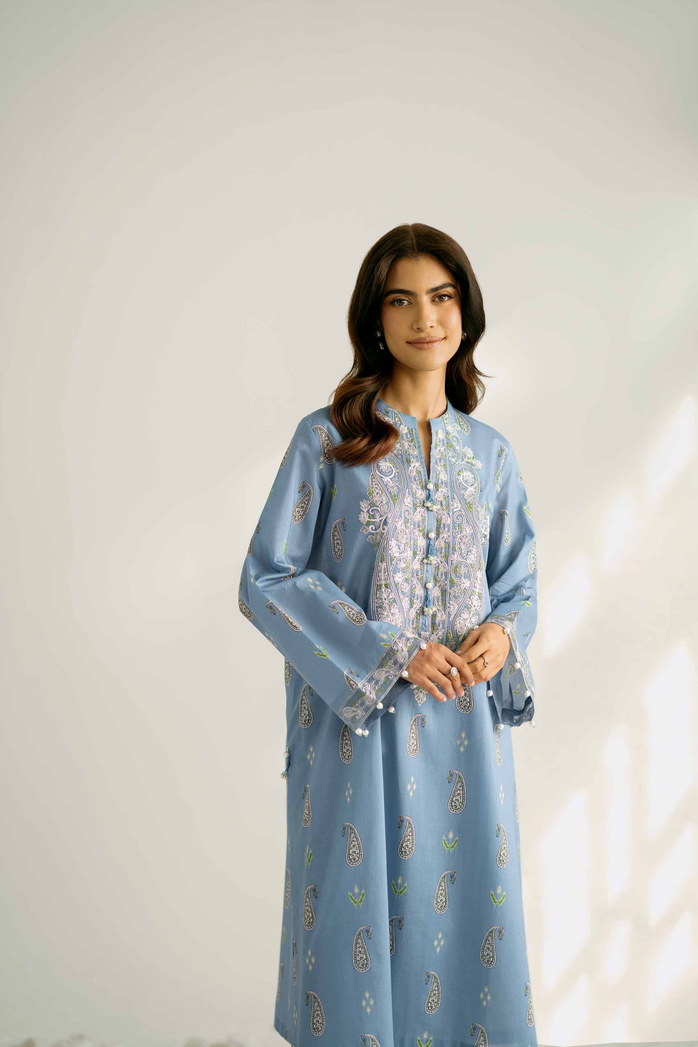 NISHATUAE - Blue Embroidered Cambric 2-piece Unstitched Dress
