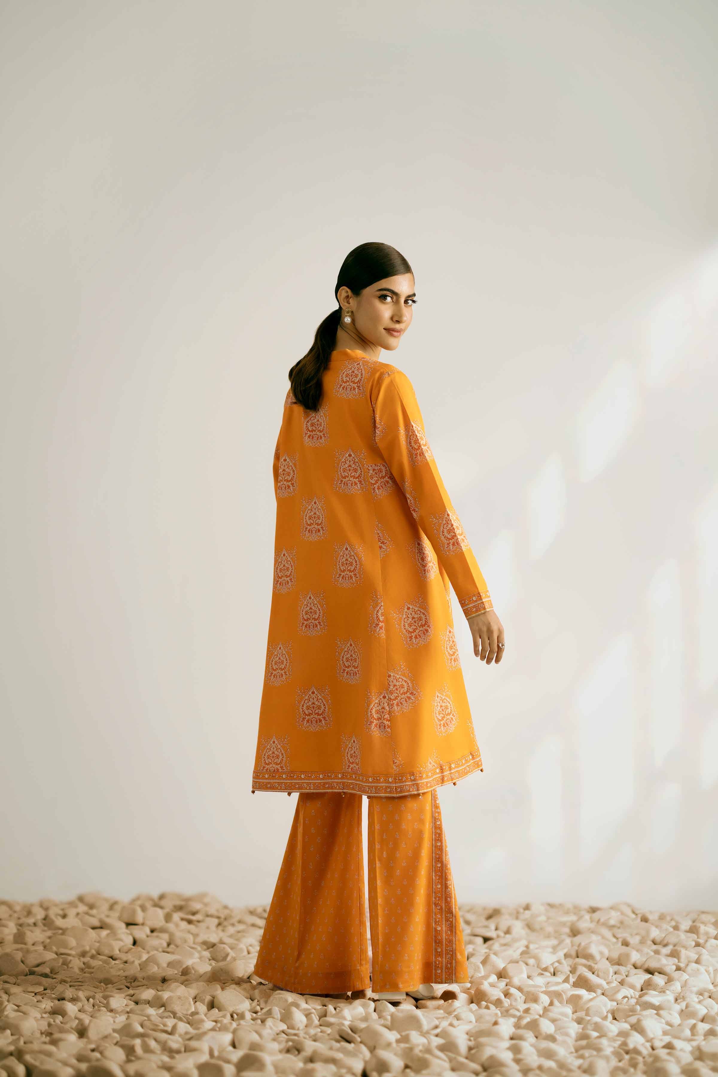 NISHATUAE - Orange Printed Cambric 2-piece Unstitched Dress