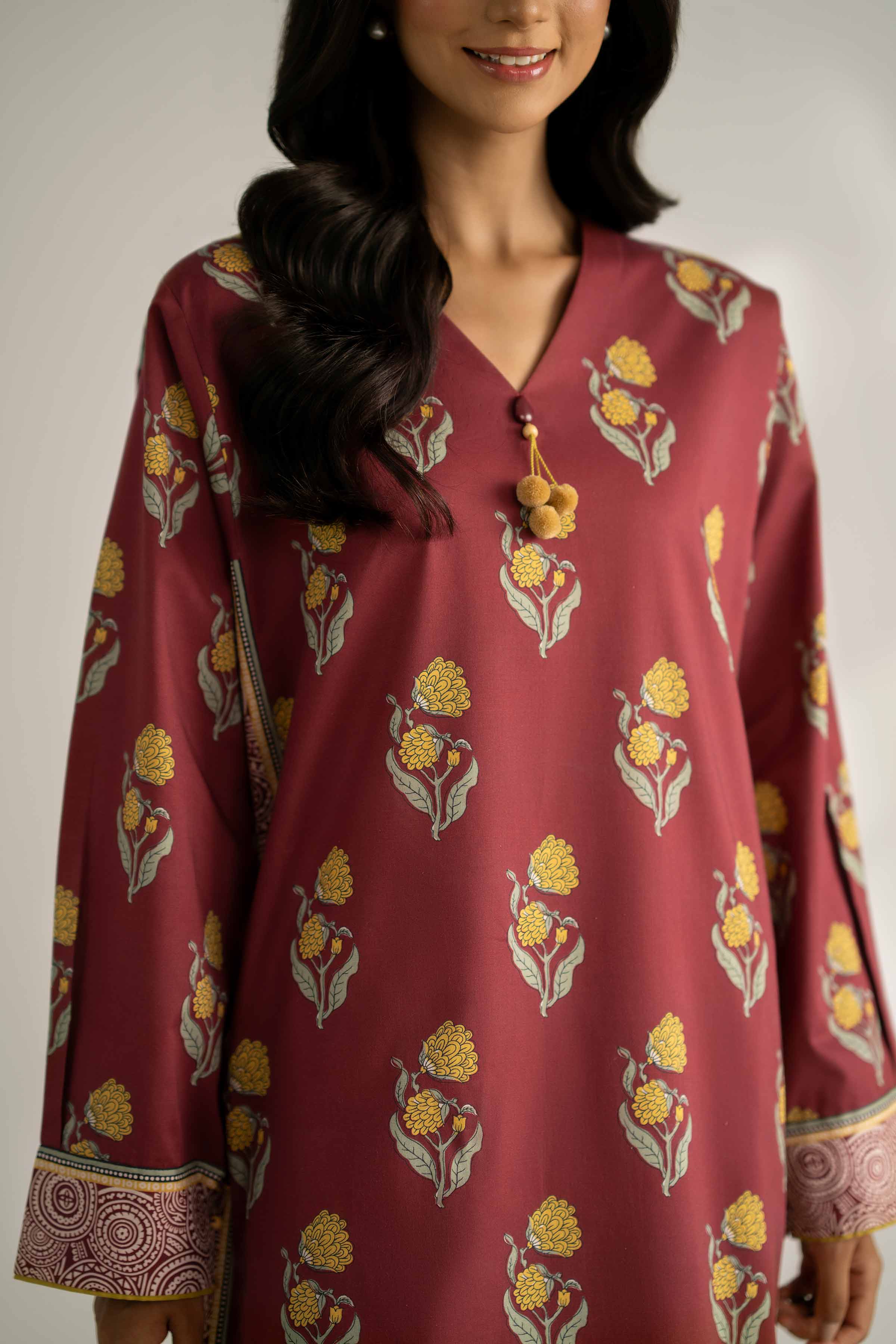 NISHATUAE - Maroon Printed Cambric 2-piece Unstitched Dress