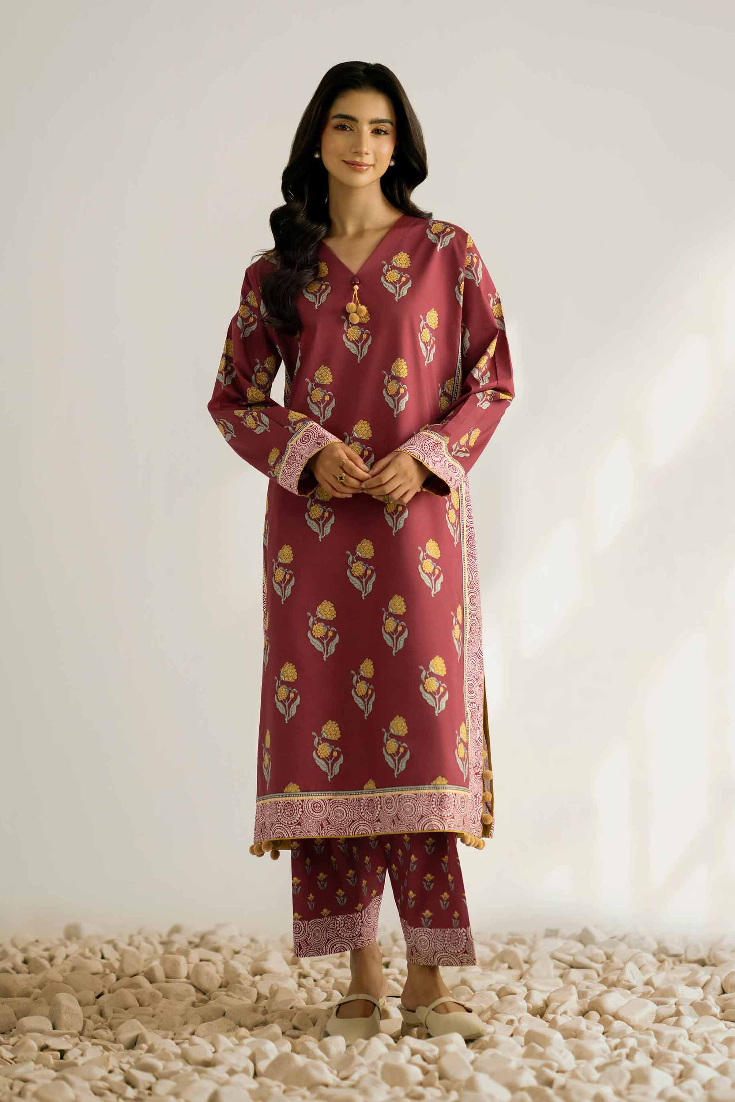 NISHATUAE - Maroon Printed Cambric 2-piece Unstitched Dress