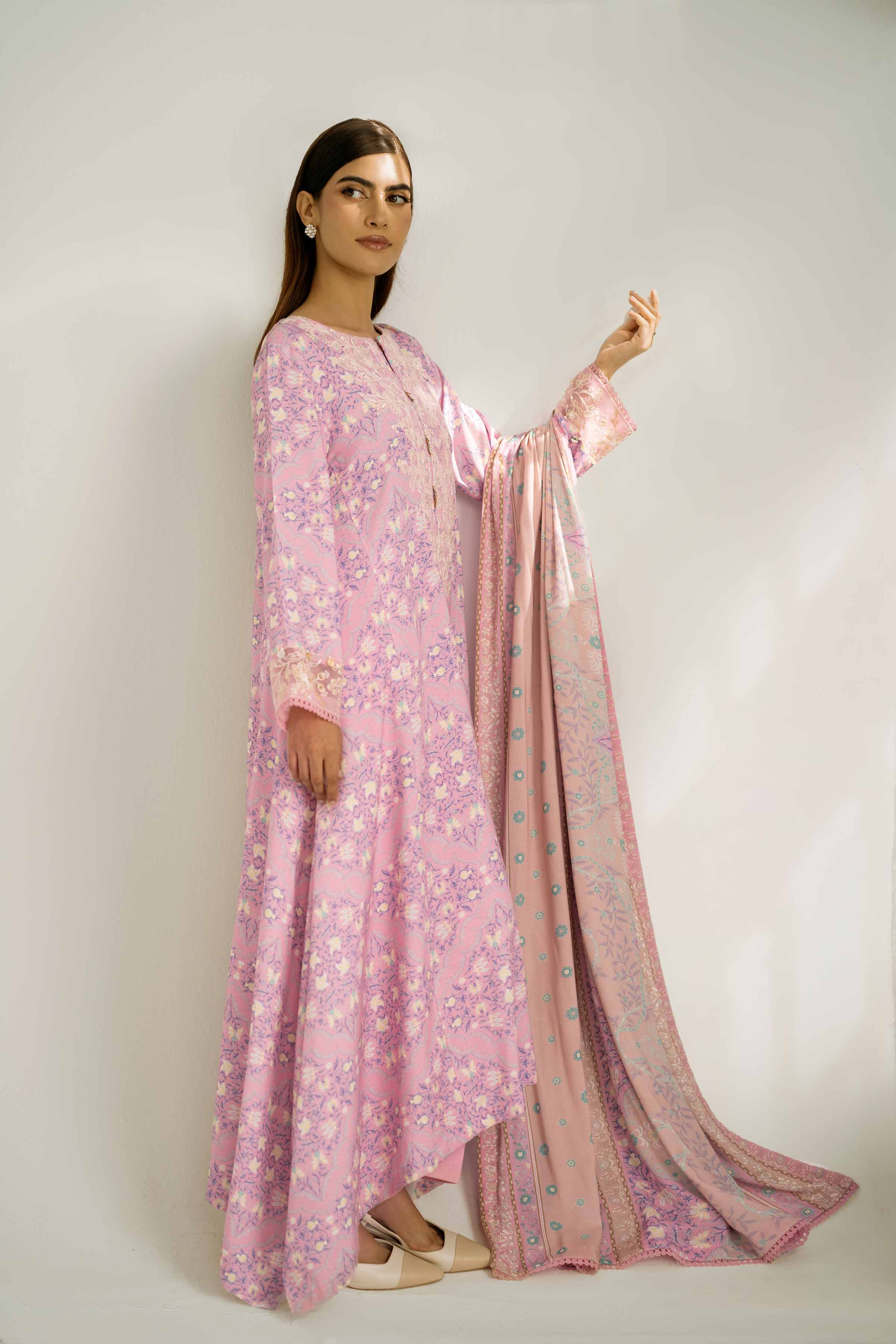 NISHATUAE - Pink Embroidered Linen 3-piece Unstitched Suit