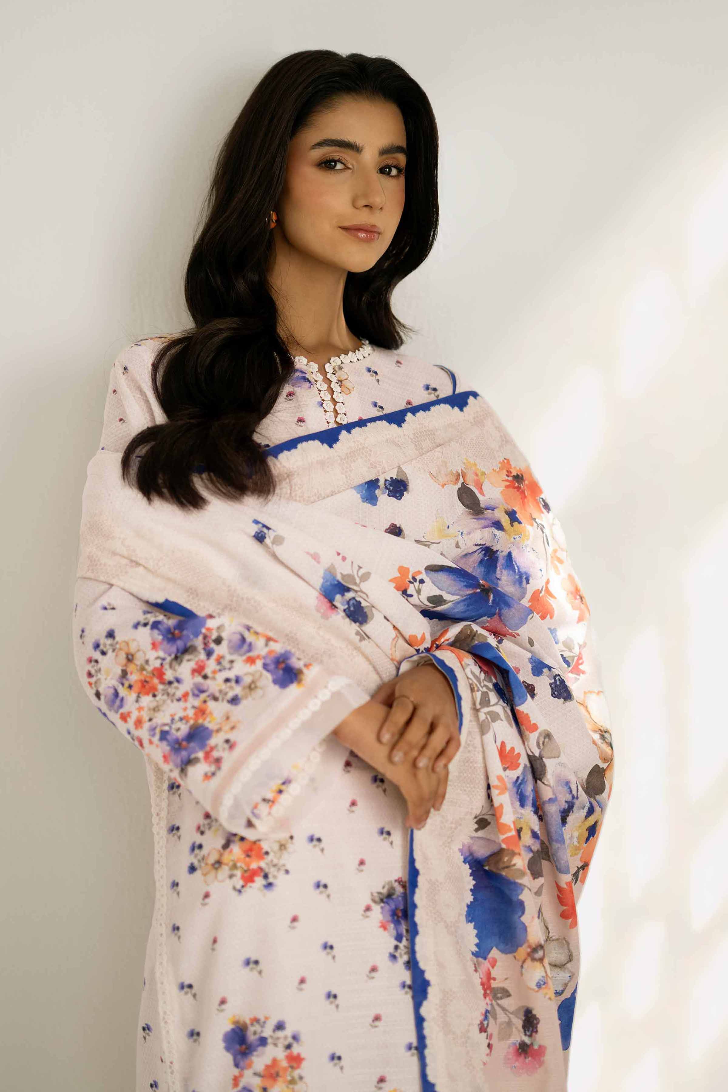 NISHATUAE - Cream Printed Khaddar 3-piece Unstitched Suit