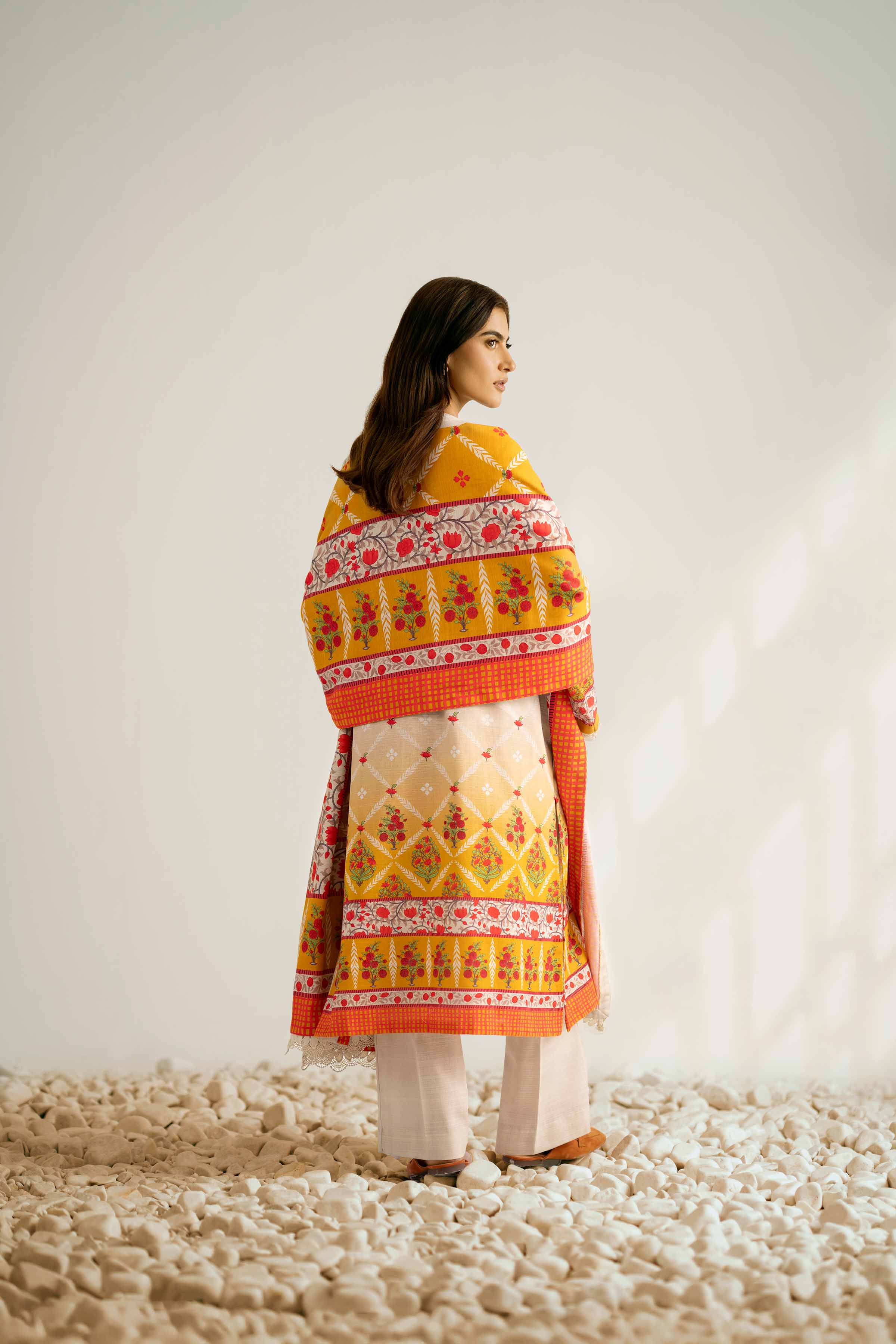 NISHATUAE - Beige Printed Khaddar 3-piece Unstitched Suit
