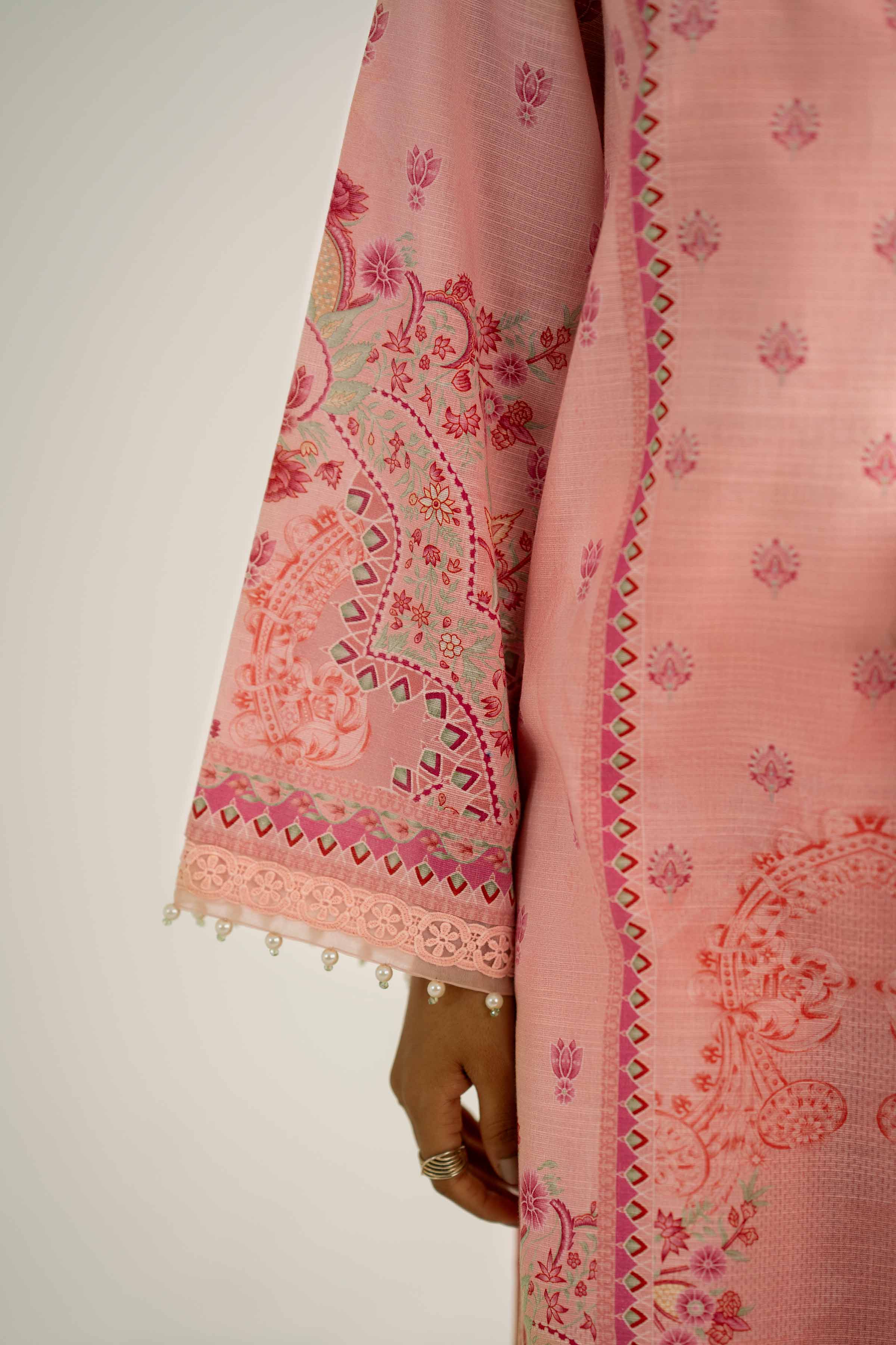 NISHATUAE - Pink Printed Khaddar 3-piece Unstitched Suit