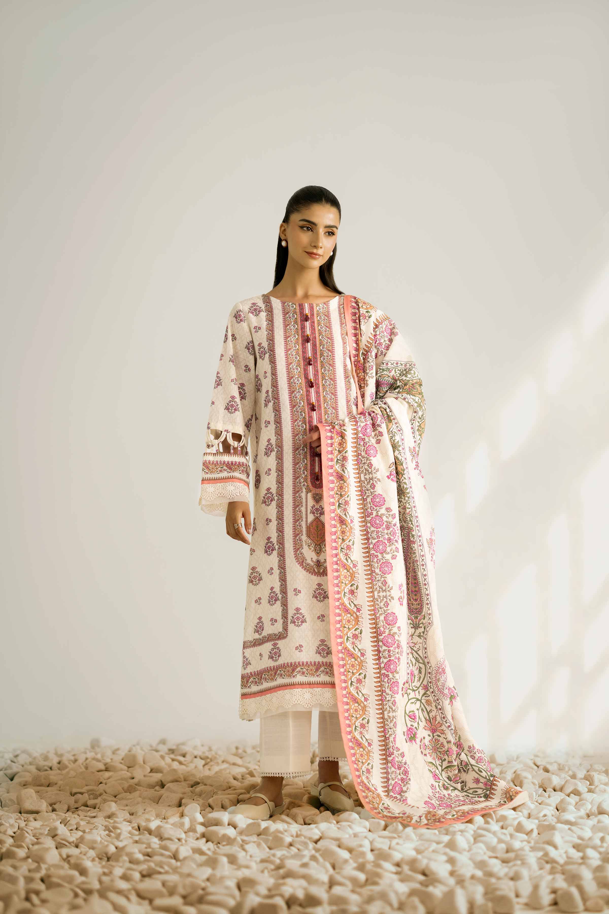 NISHATUAE - Yellow Printed Khaddar 3-piece Unstitched Suit