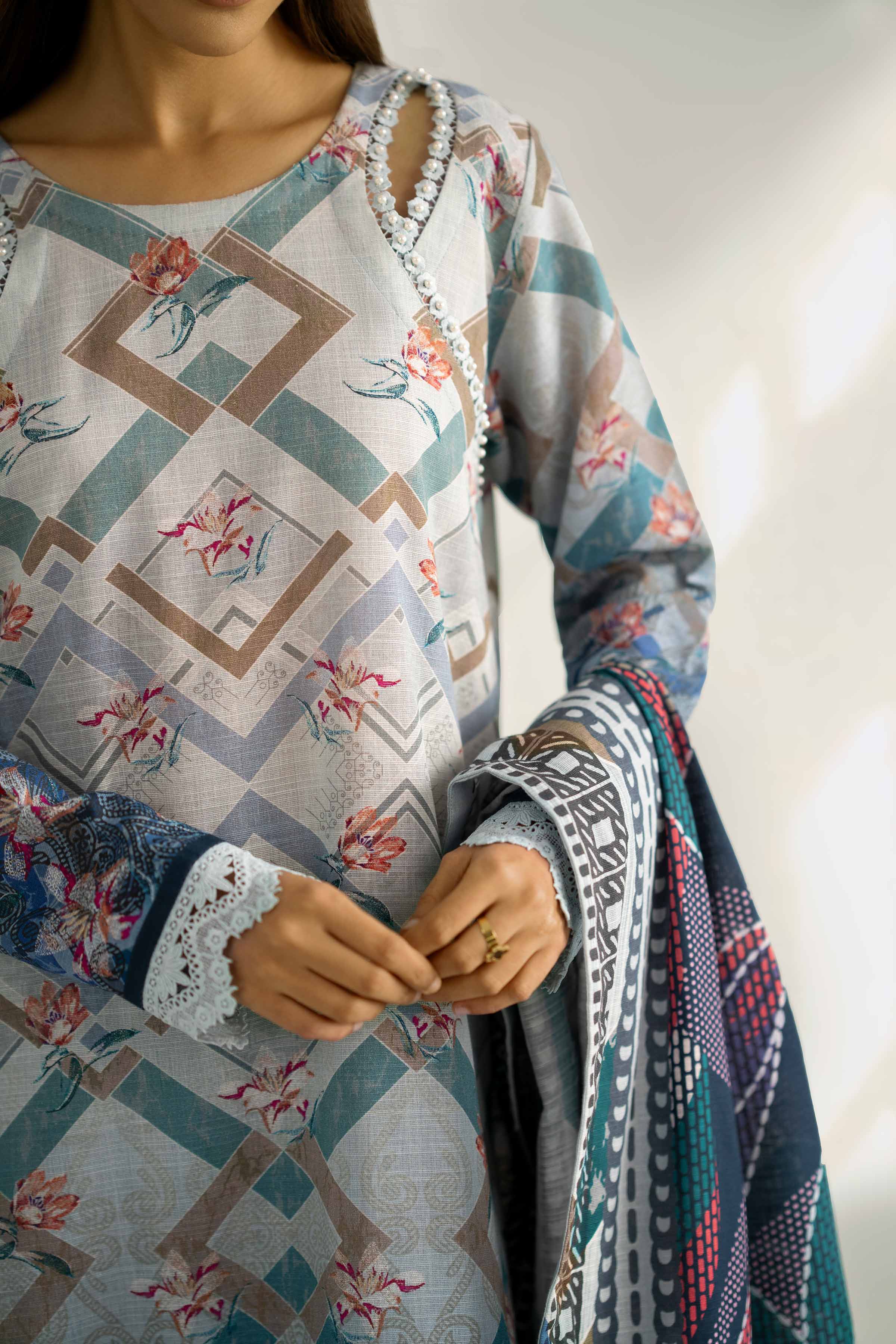 NISHATUAE - Blue Printed Khaddar 3-piece Unstitched Suit