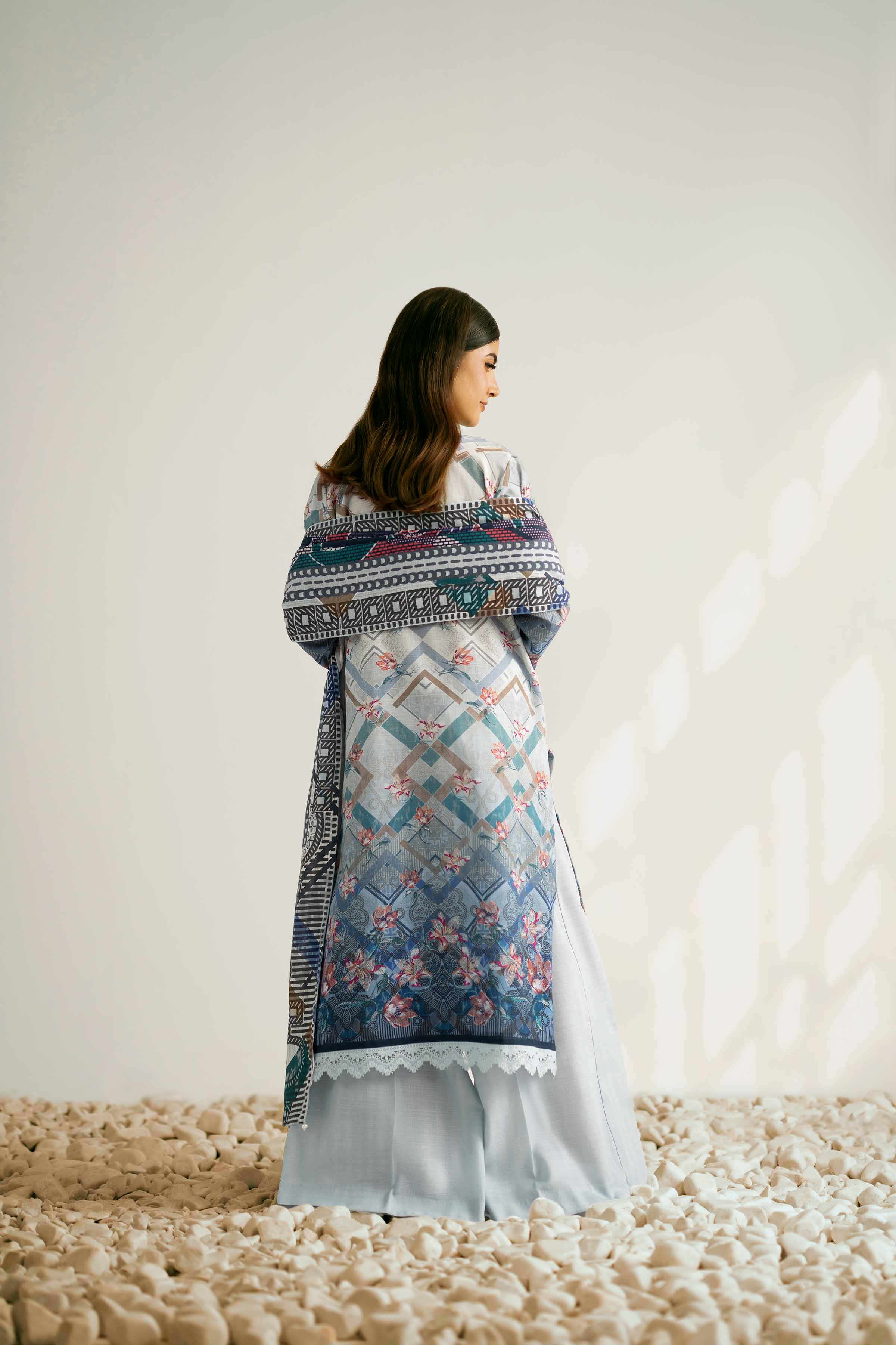 NISHATUAE - Blue Printed Khaddar 3-piece Unstitched Suit