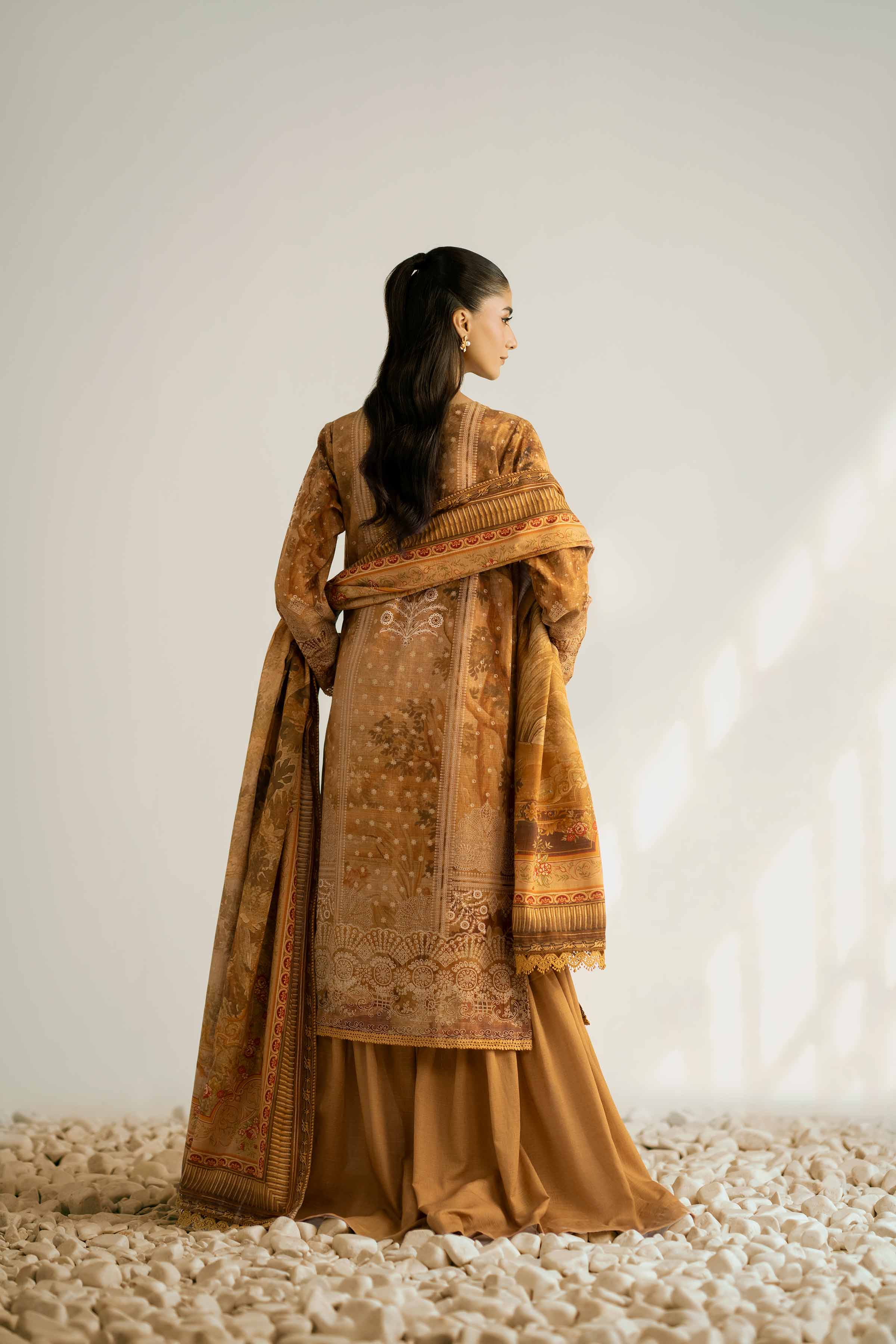 NISHATUAE - Brown Printed Khaddar 3-piece Unstitched Suit