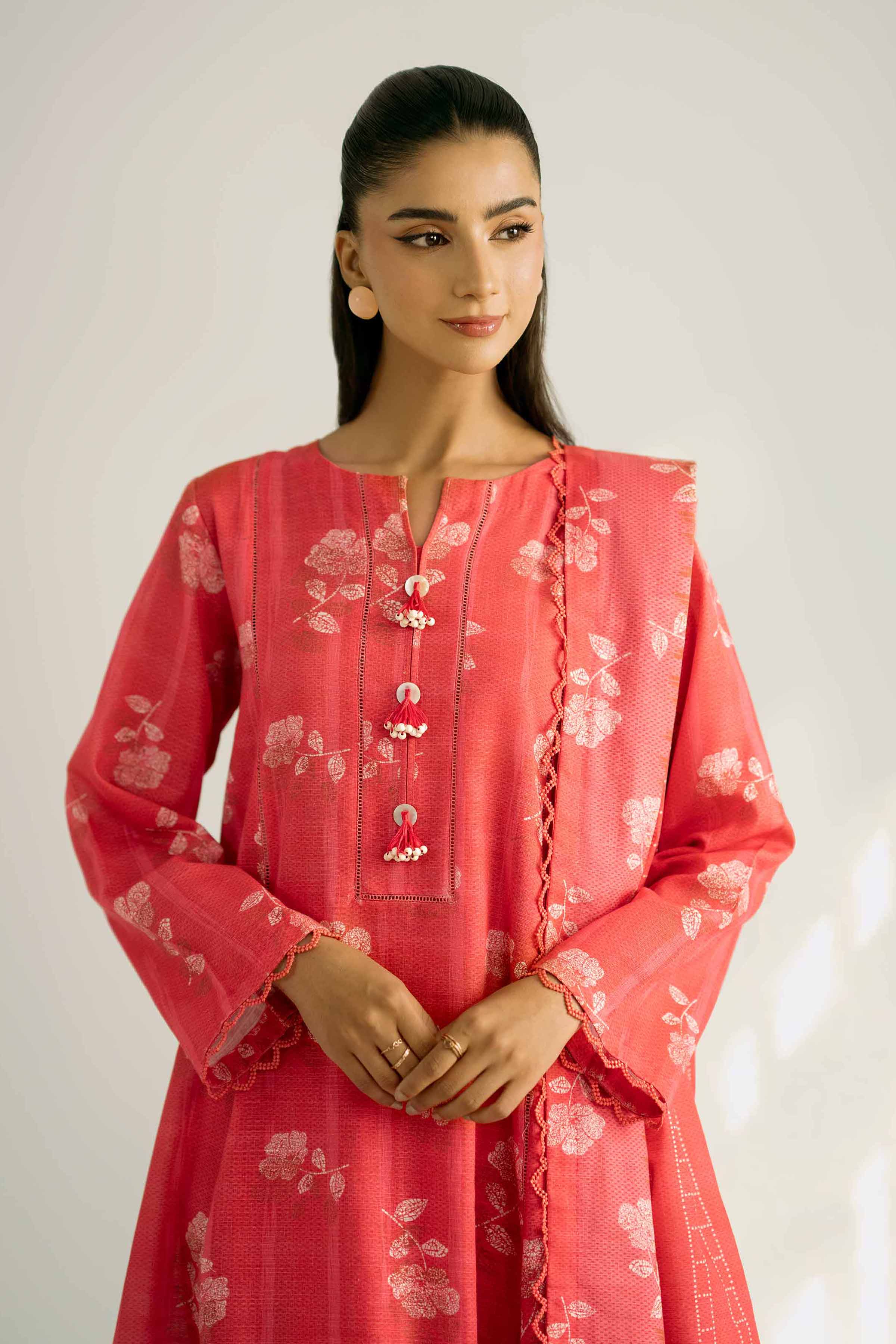 NISHATUAE - Coral Printed Khaddar 3-piece Unstitched Suit