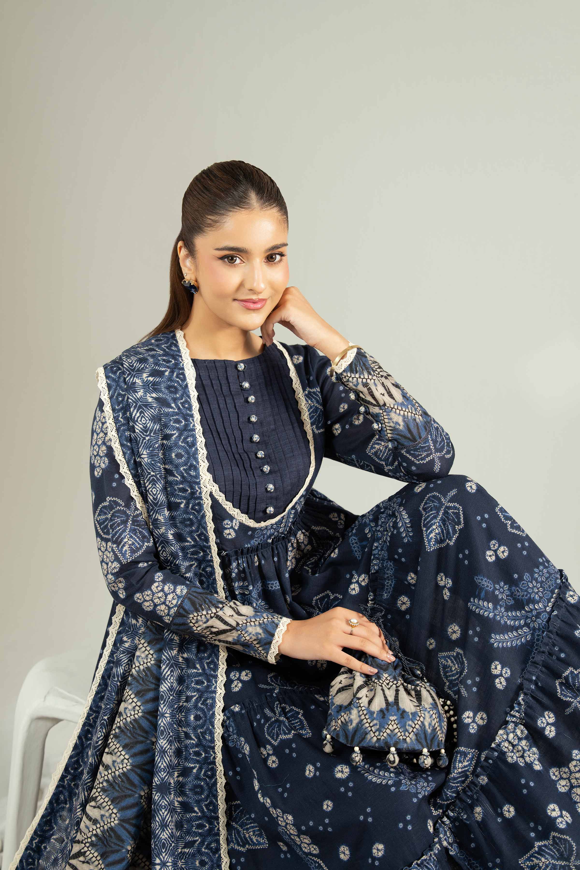 NISHATUAE - Blue Printed Khaddar 3-piece Unstitched Suit