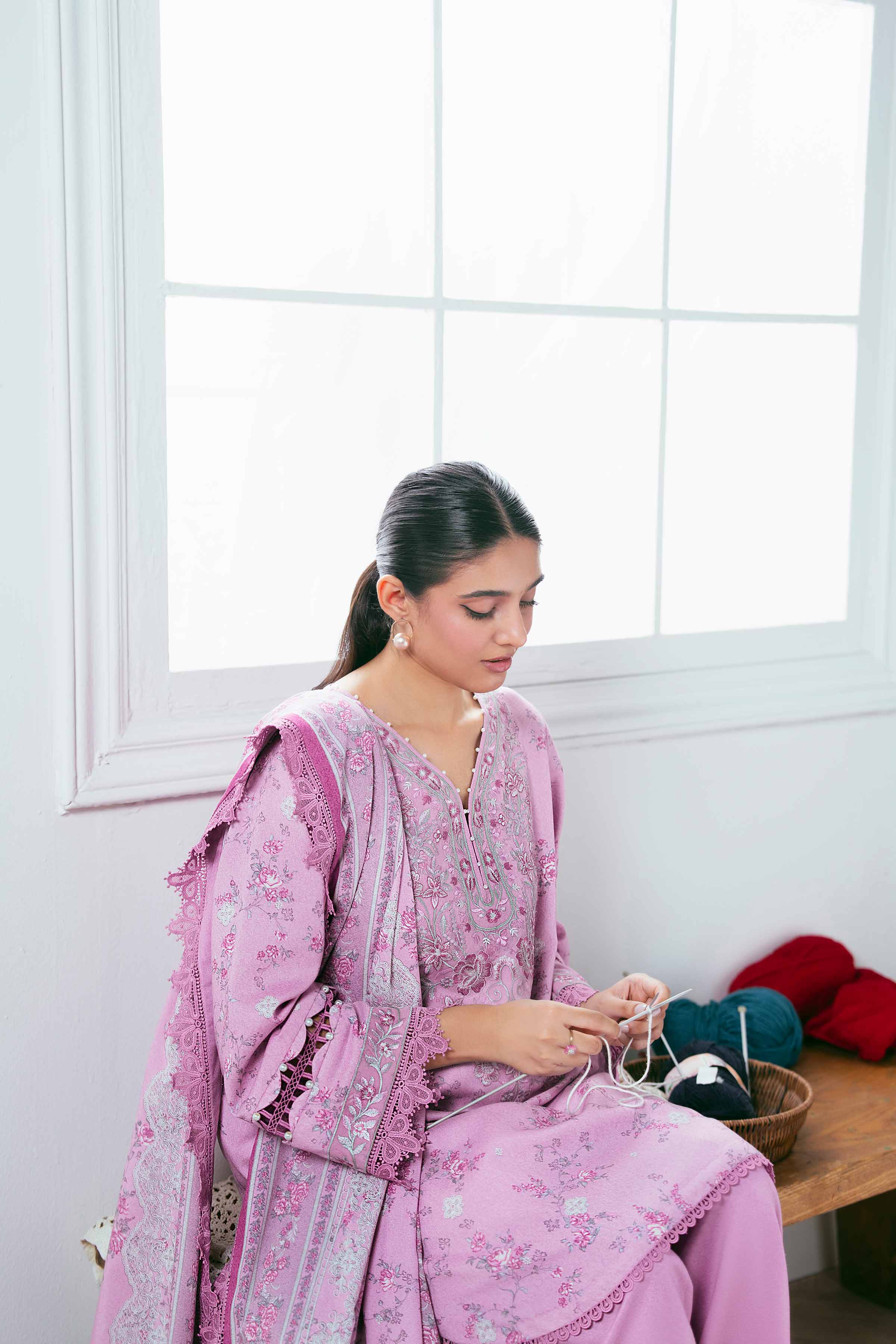 NISHATUAE - Lilac Embroidered Karandi 3-piece Unstitched Suit