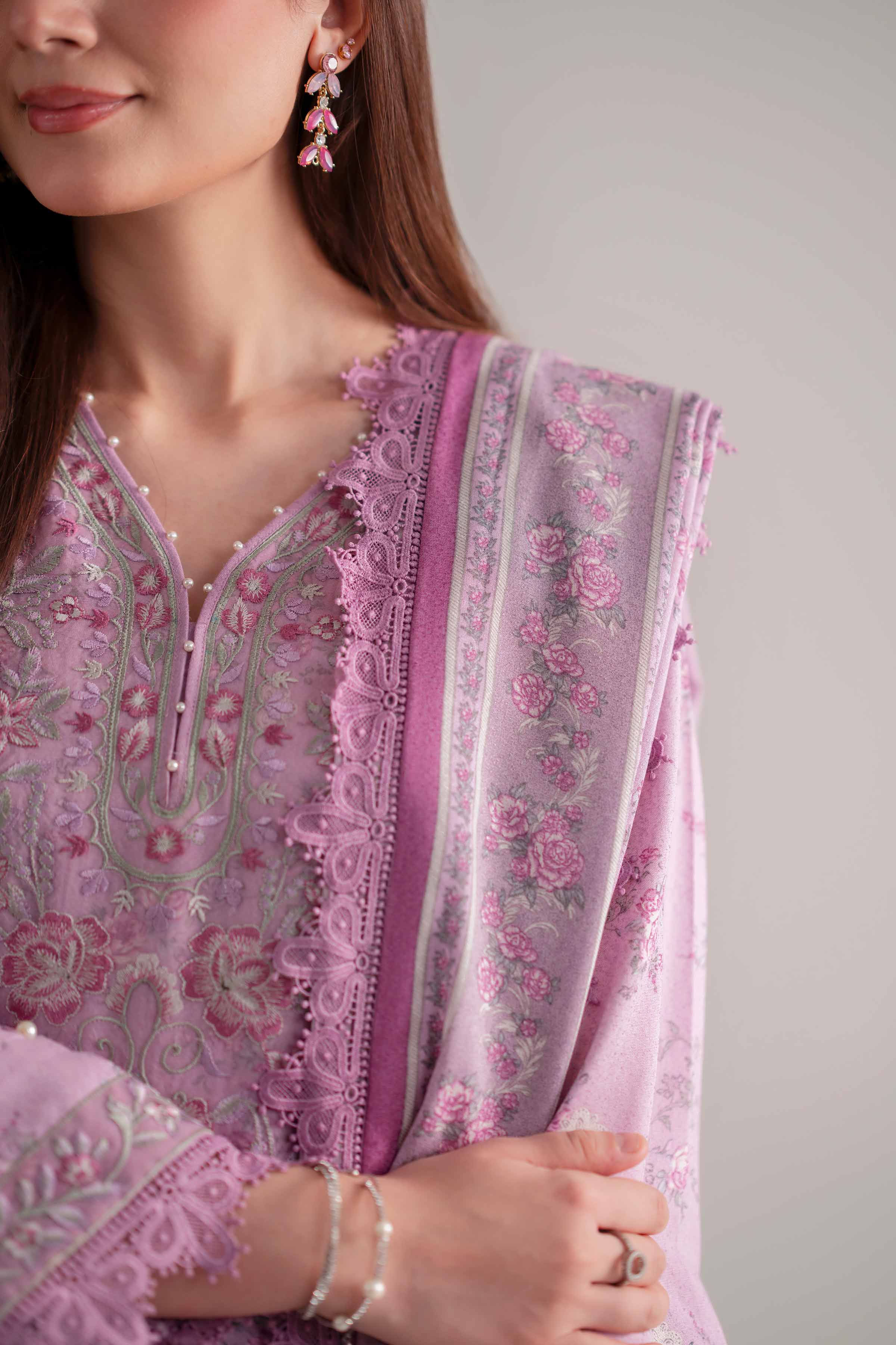 NISHATUAE - Lilac Embroidered Karandi 3-piece Unstitched Suit