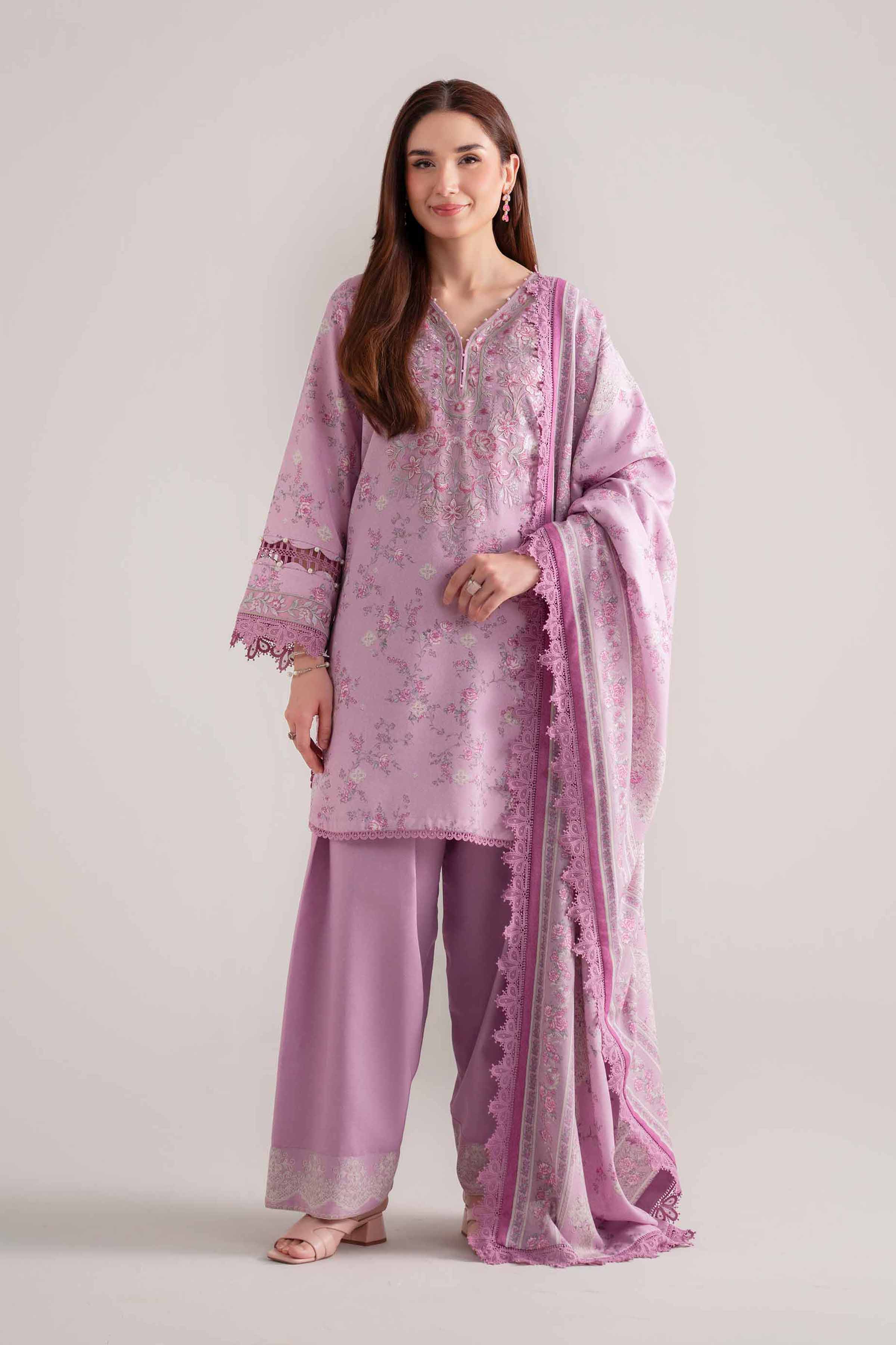 NISHATUAE - Lilac Embroidered Karandi 3-piece Unstitched Suit