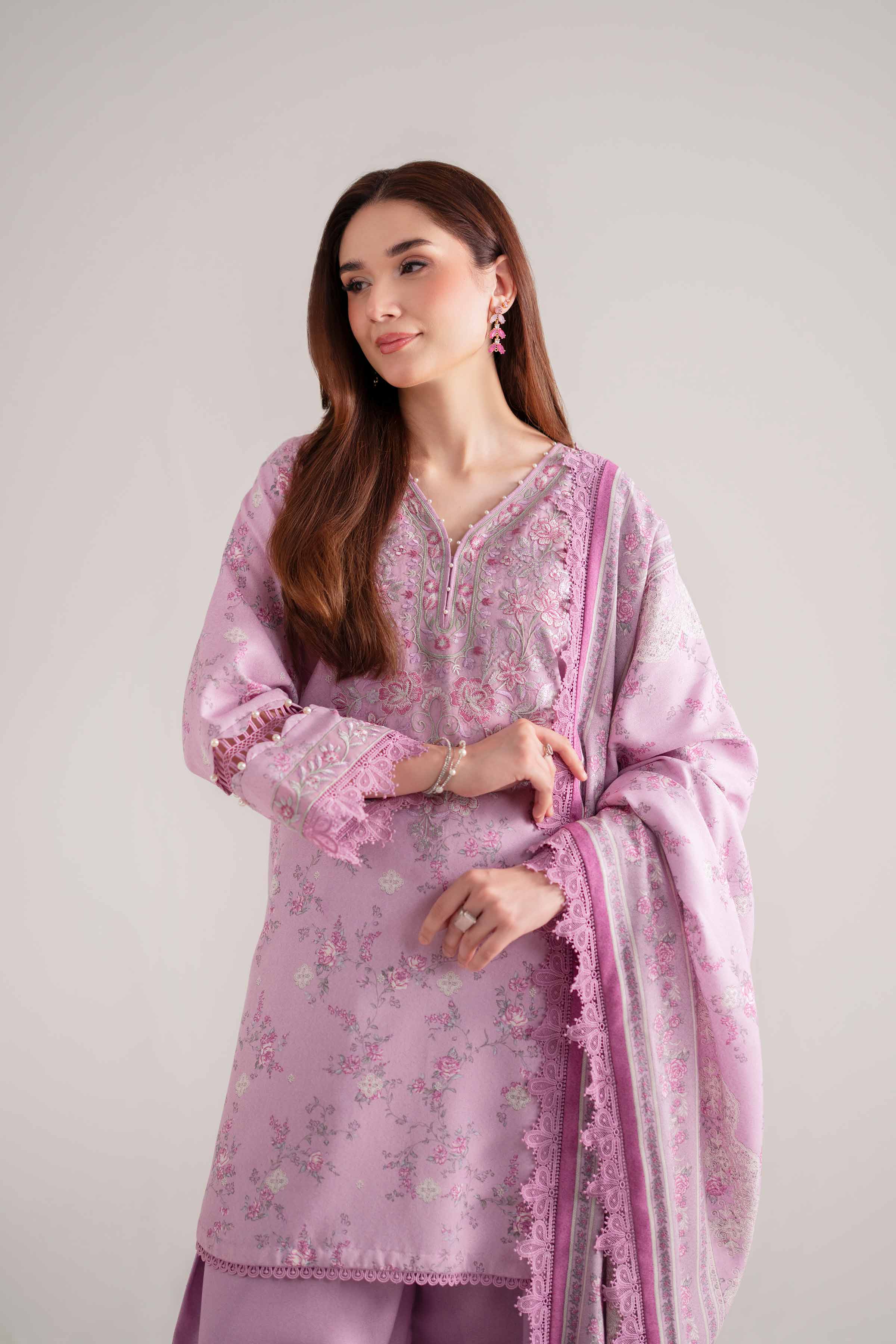 NISHATUAE - Lilac Embroidered Karandi 3-piece Unstitched Suit