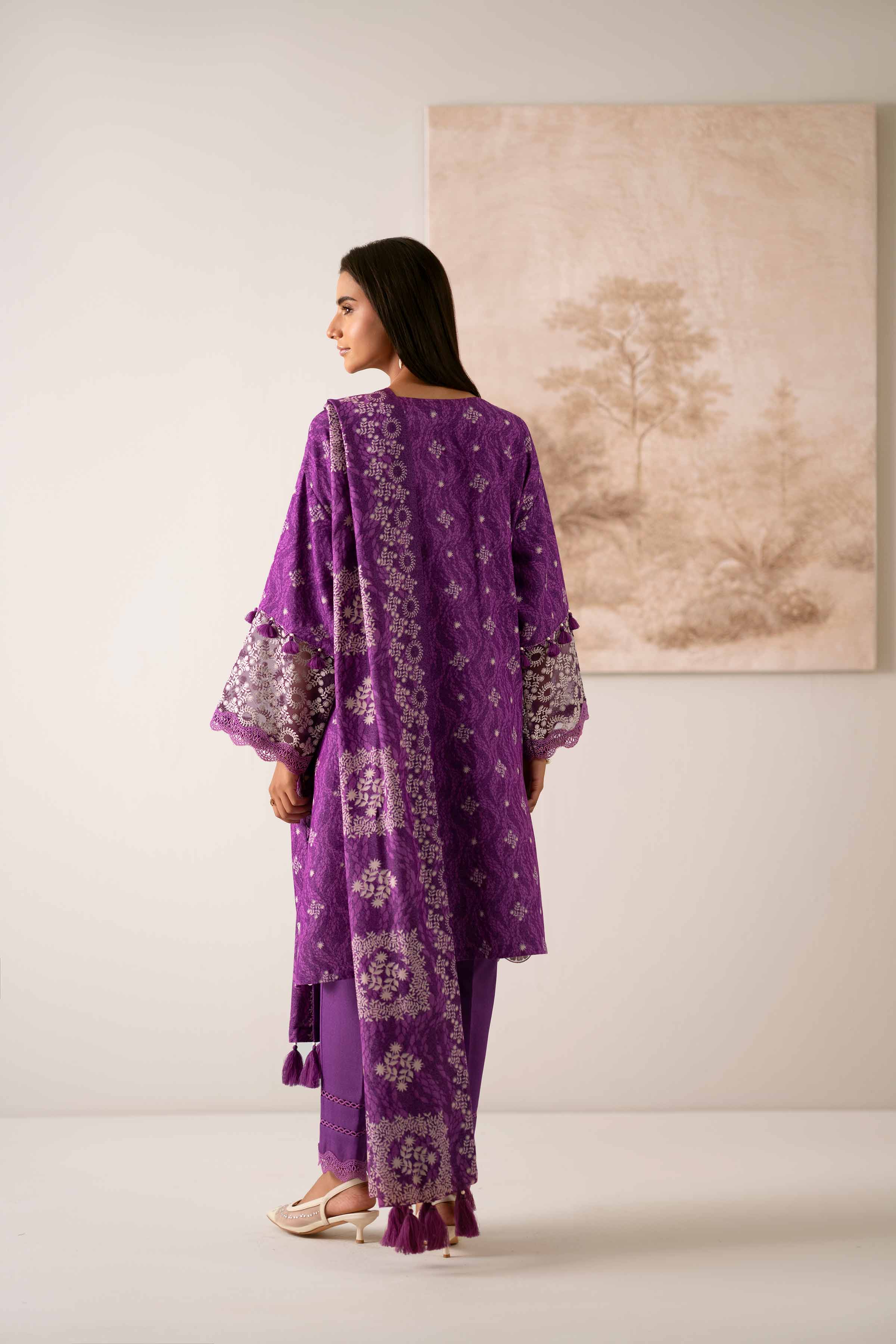 NISHATUAE - Purple Embroidered Karandi 3-piece Unstitched Suit