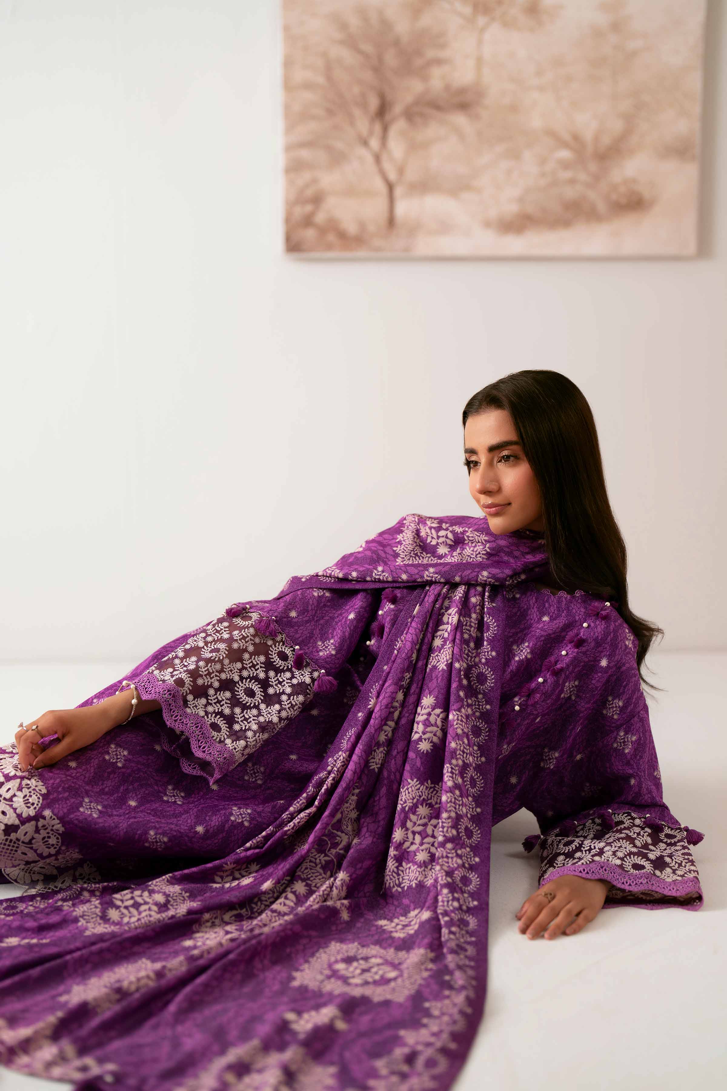NISHATUAE - Purple Embroidered Karandi 3-piece Unstitched Suit