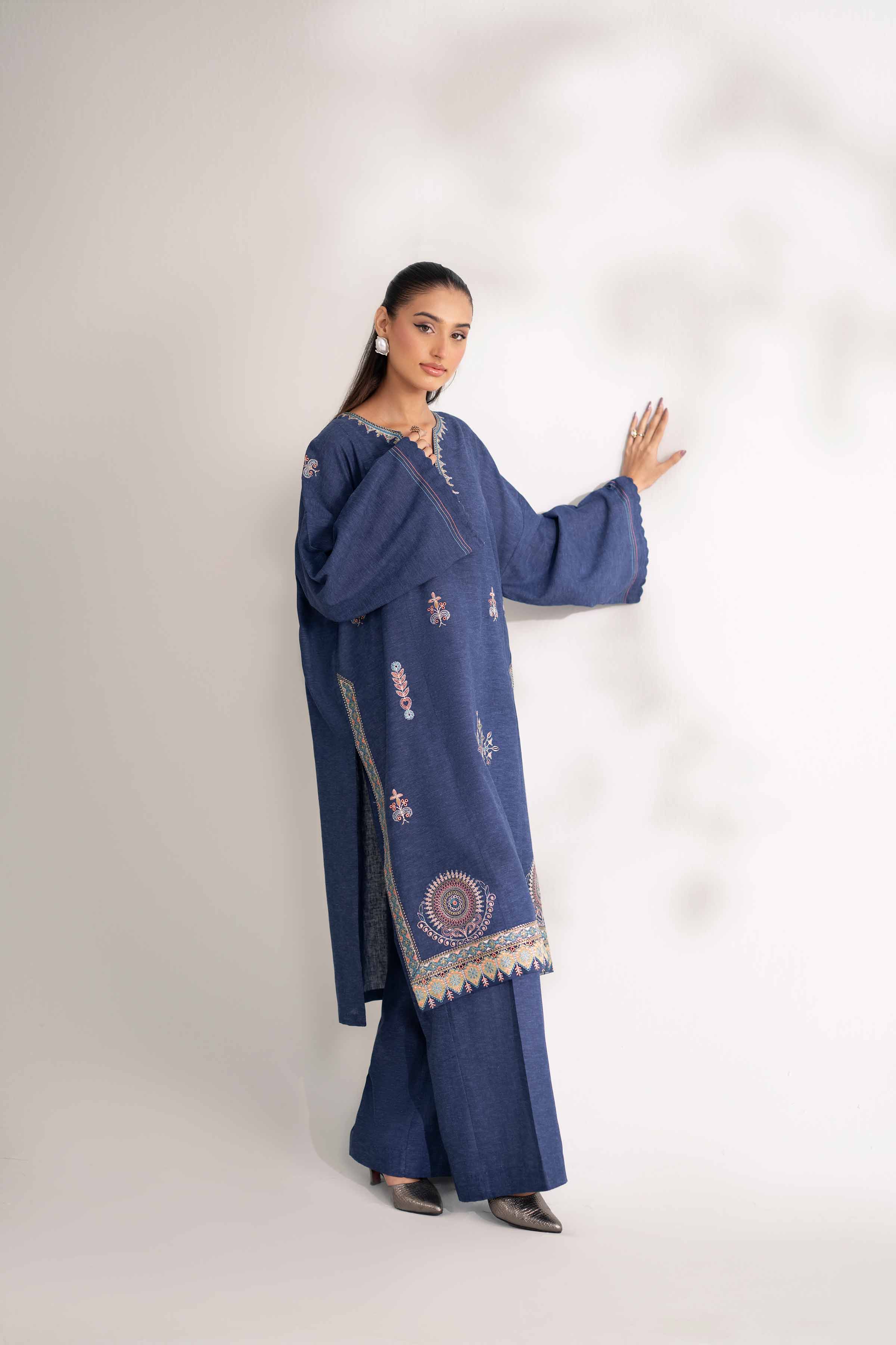 NISHATUAE - Blue Embroidered Cotton 2-piece Unstitched Dress