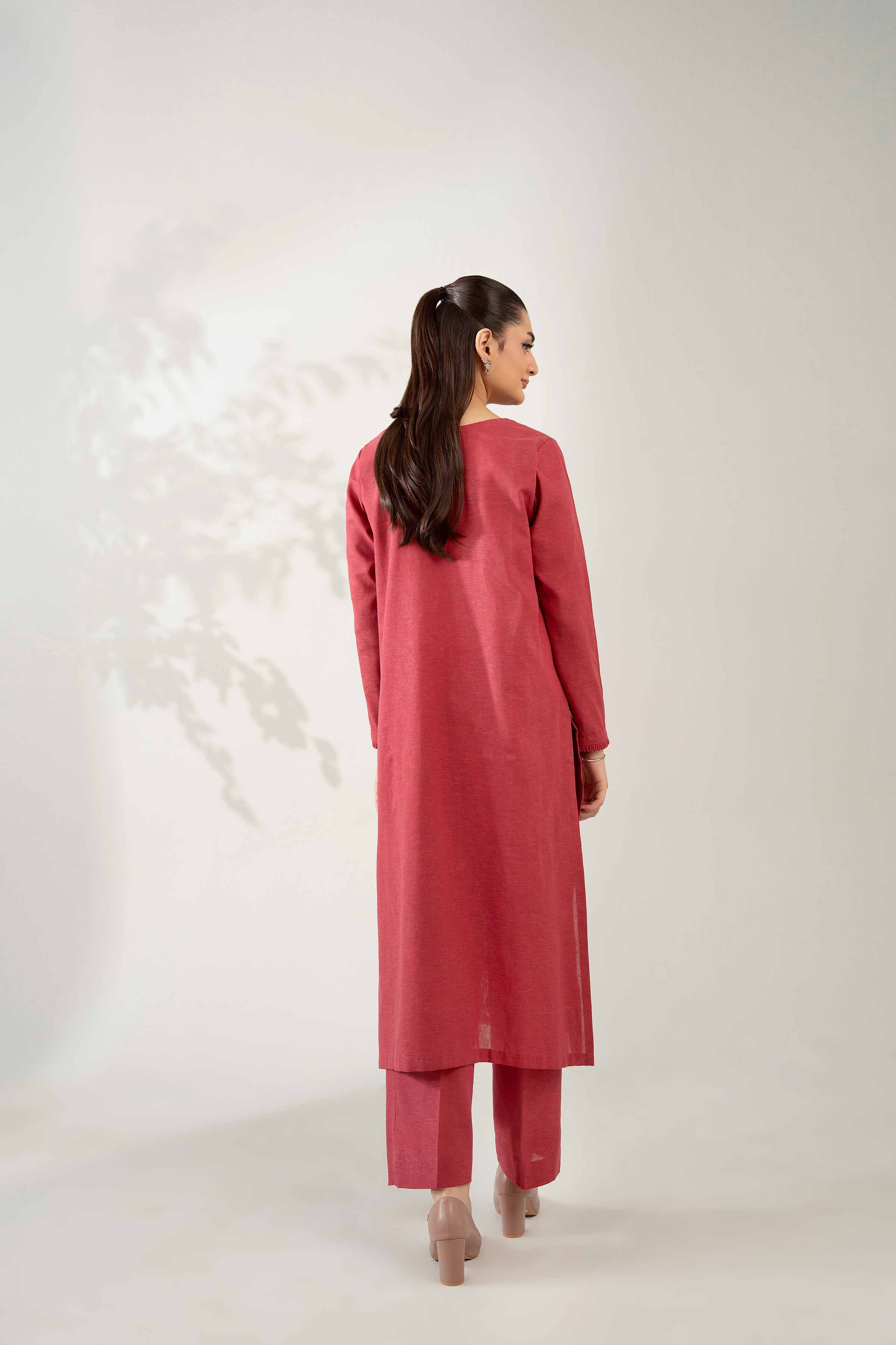 NISHATUAE - Red Embroidered Cotton 2-piece Unstitched Dress