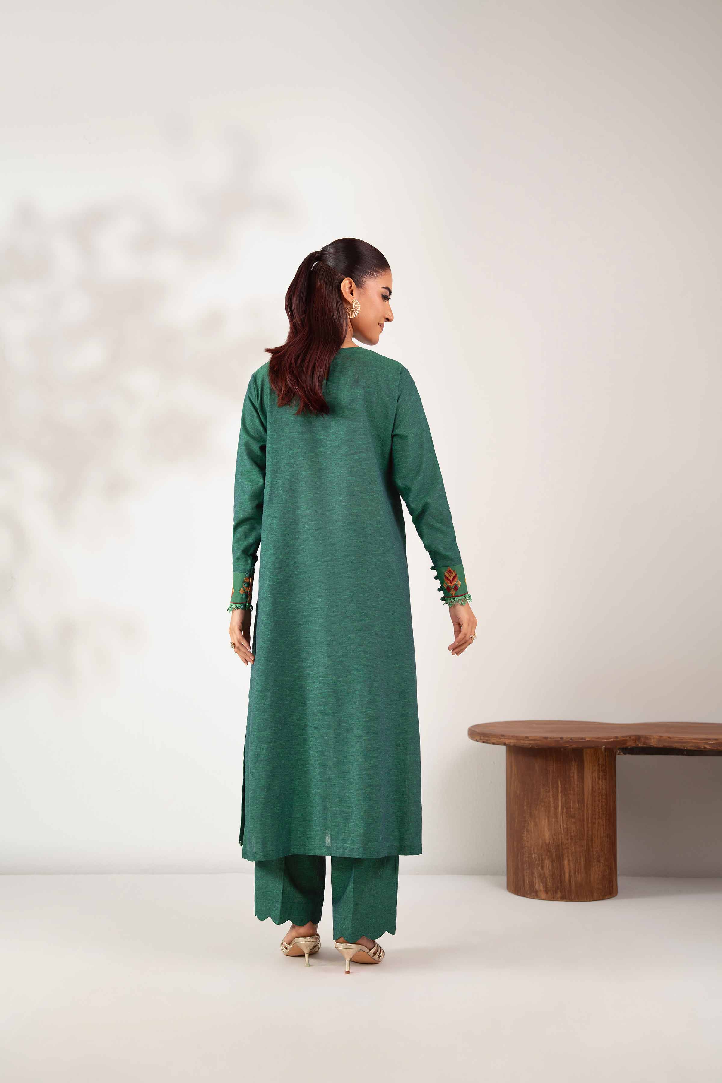 NISHATUAE - Green Embroidered Cotton 2-piece Unstitched Dress