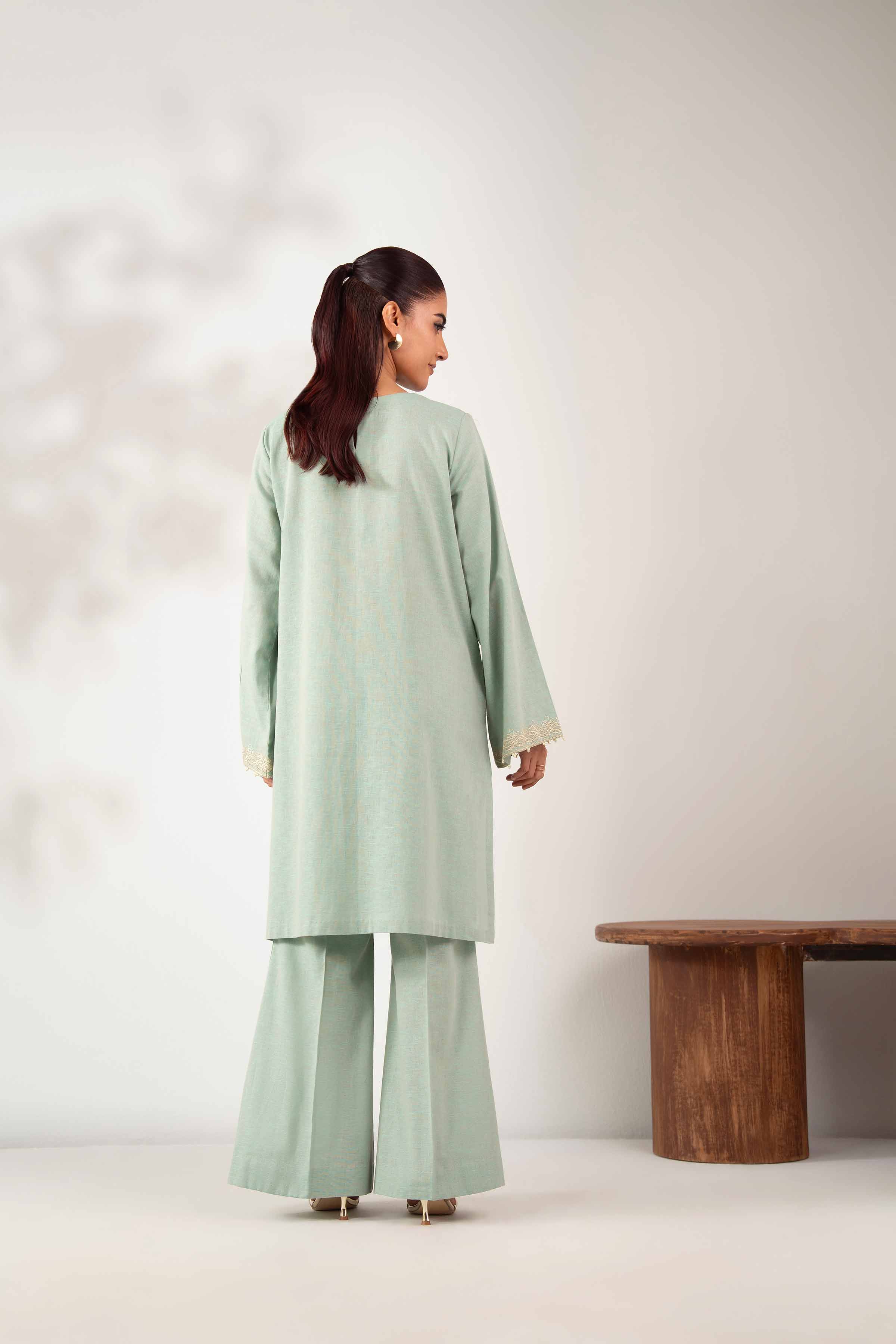 NISHATUAE - Green Embroidered Cotton 2-piece Unstitched Dress