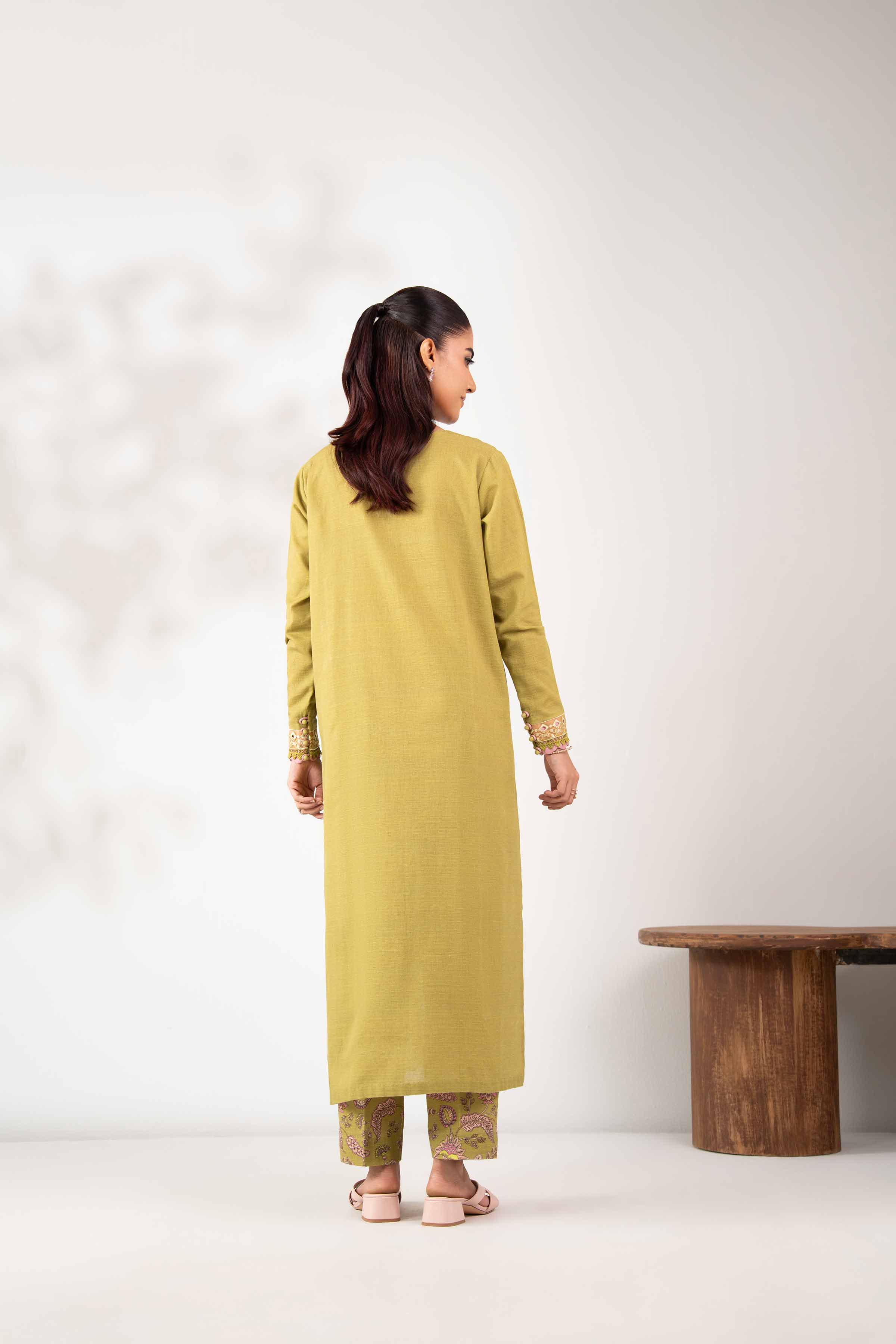 NISHATUAE - Green Embroidered Khaddar 2-piece Unstitched Dress