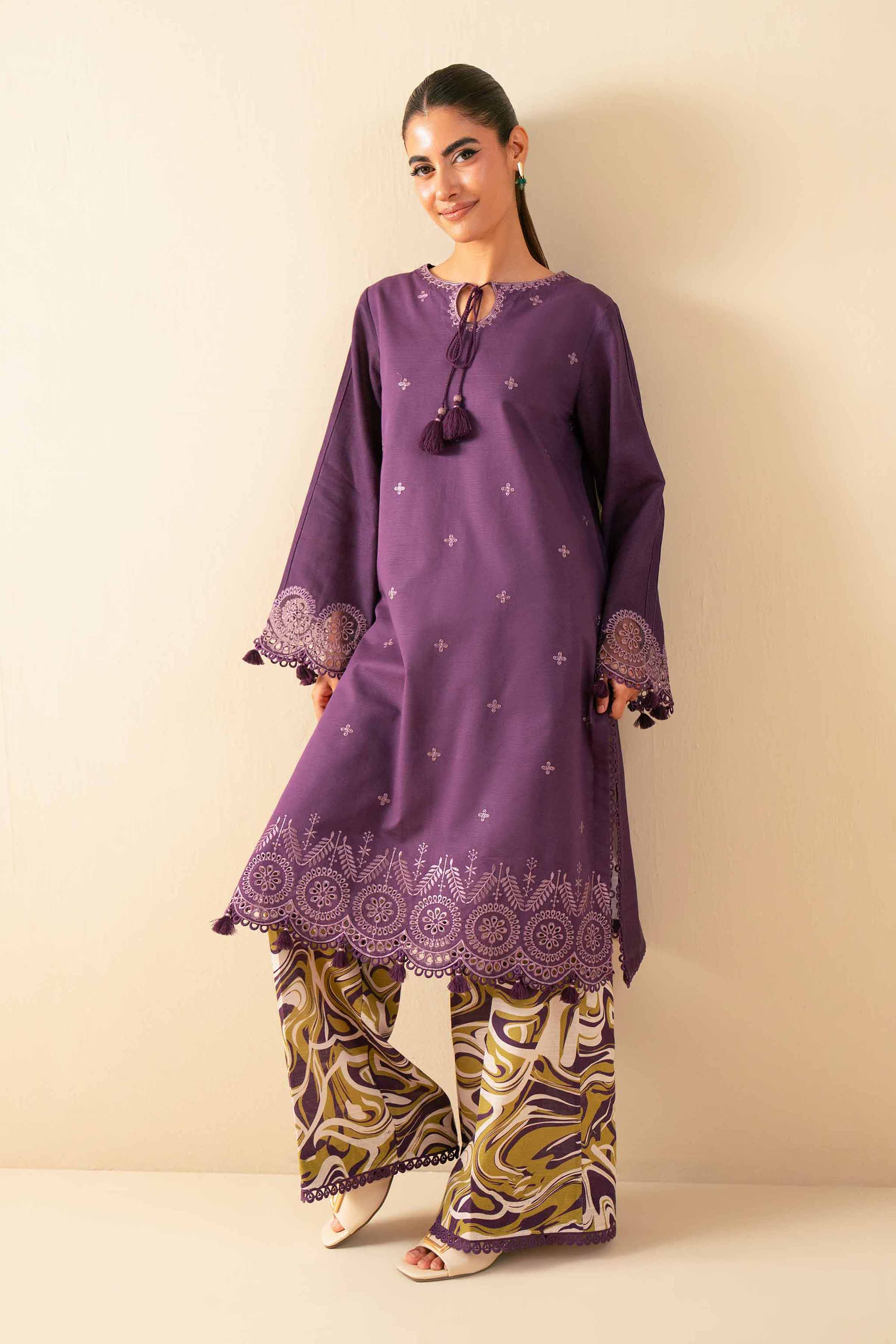 NISHATUAE - Purple Embroidered Khaddar 2-piece Unstitched Dress