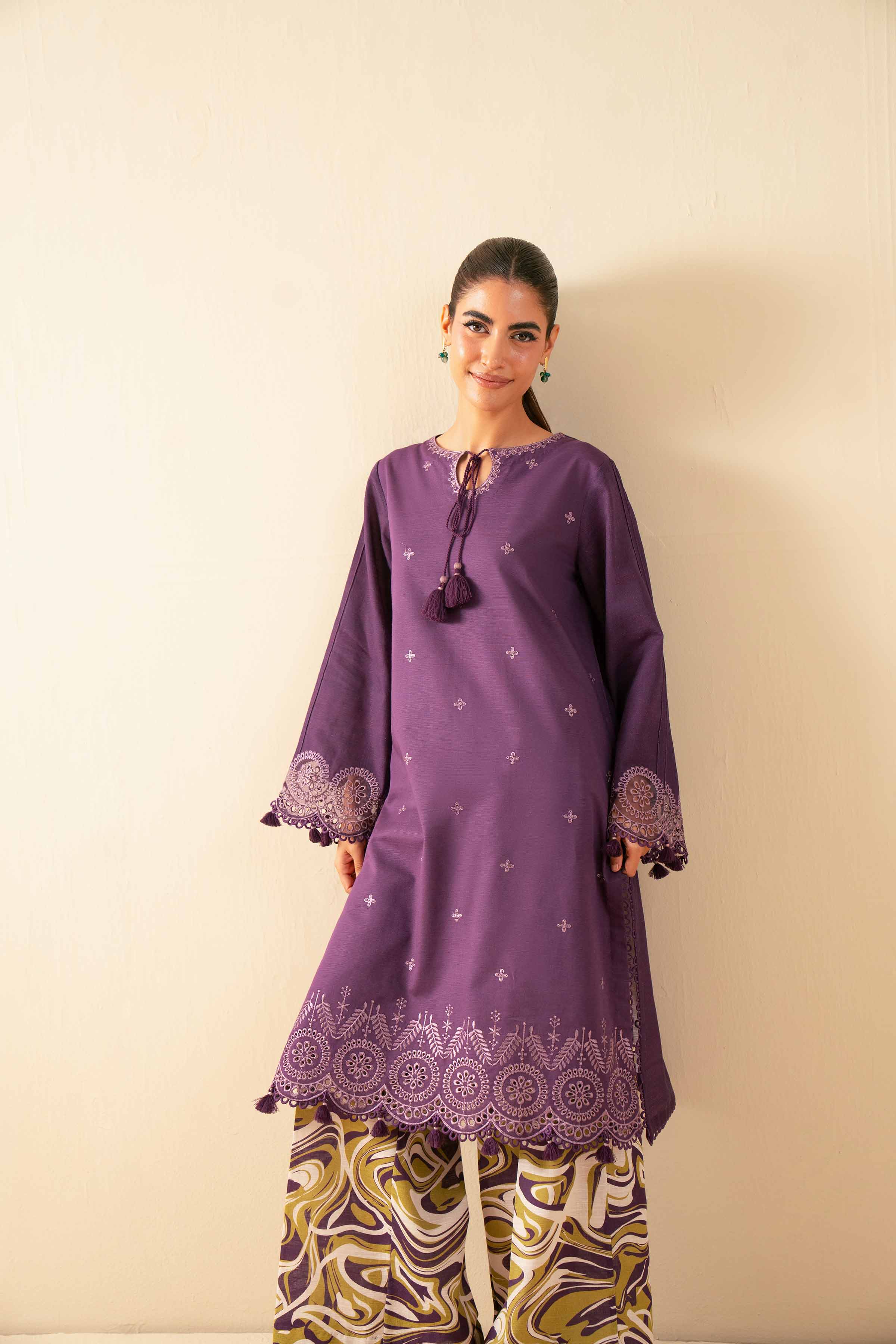 NISHATUAE - Purple Embroidered Khaddar 2-piece Unstitched Dress