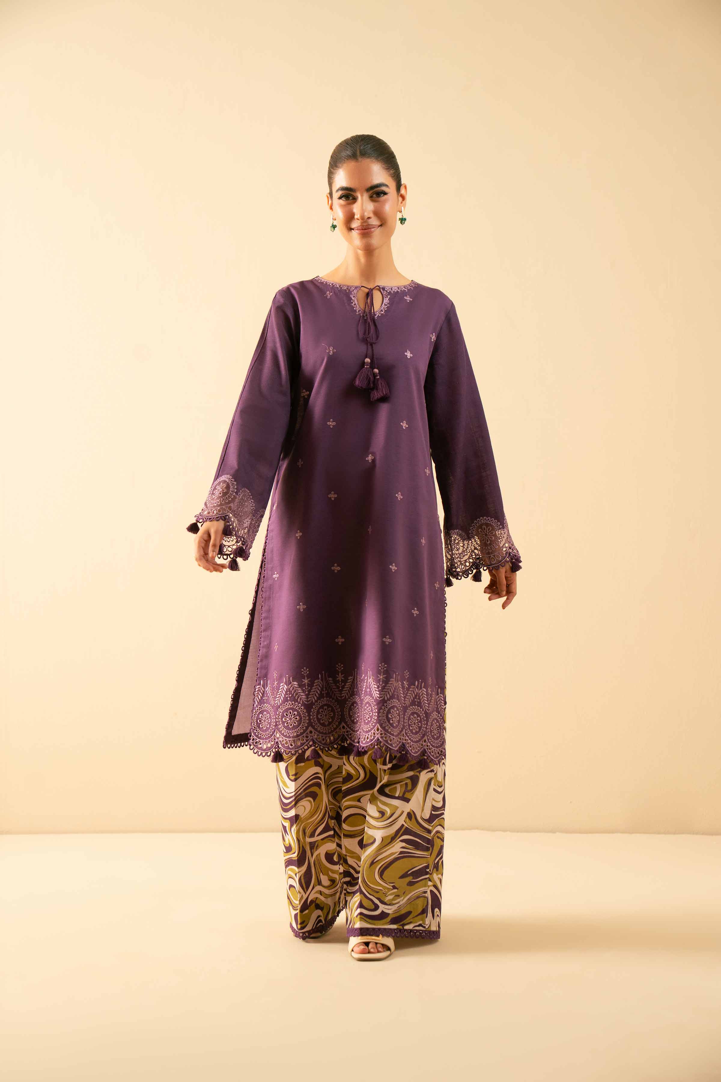 NISHATUAE - Purple Embroidered Khaddar 2-piece Unstitched Dress