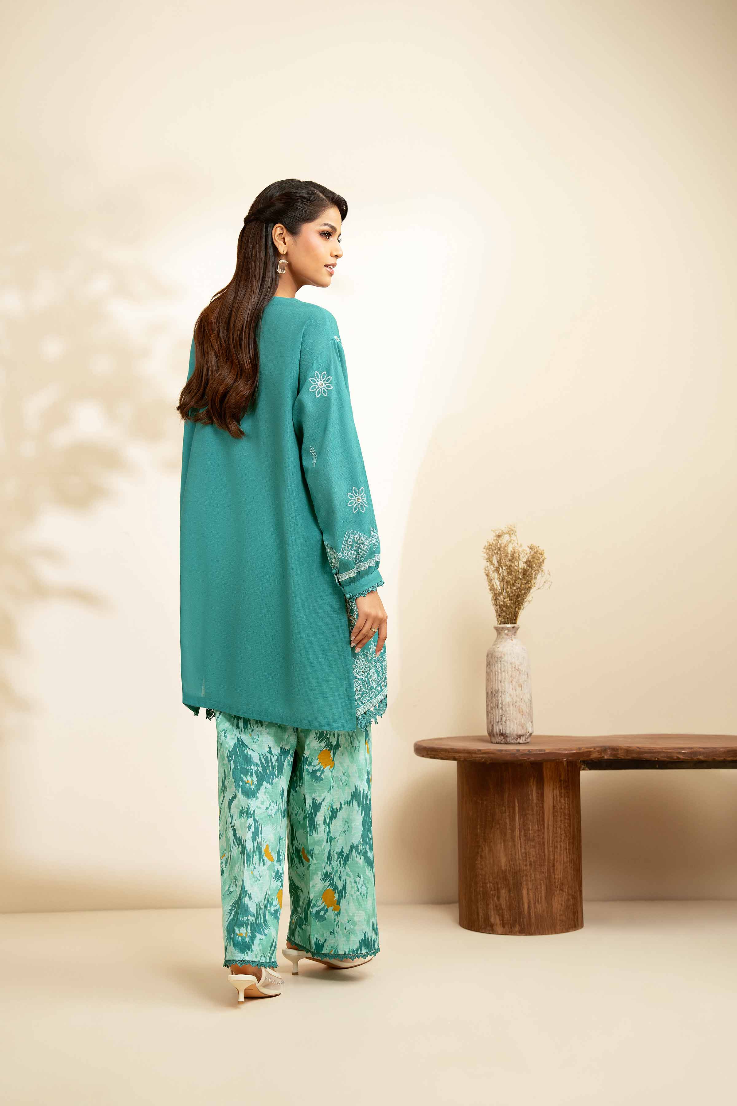 NISHATUAE - Aqua Embroidered Khaddar 2-piece Unstitched Dress