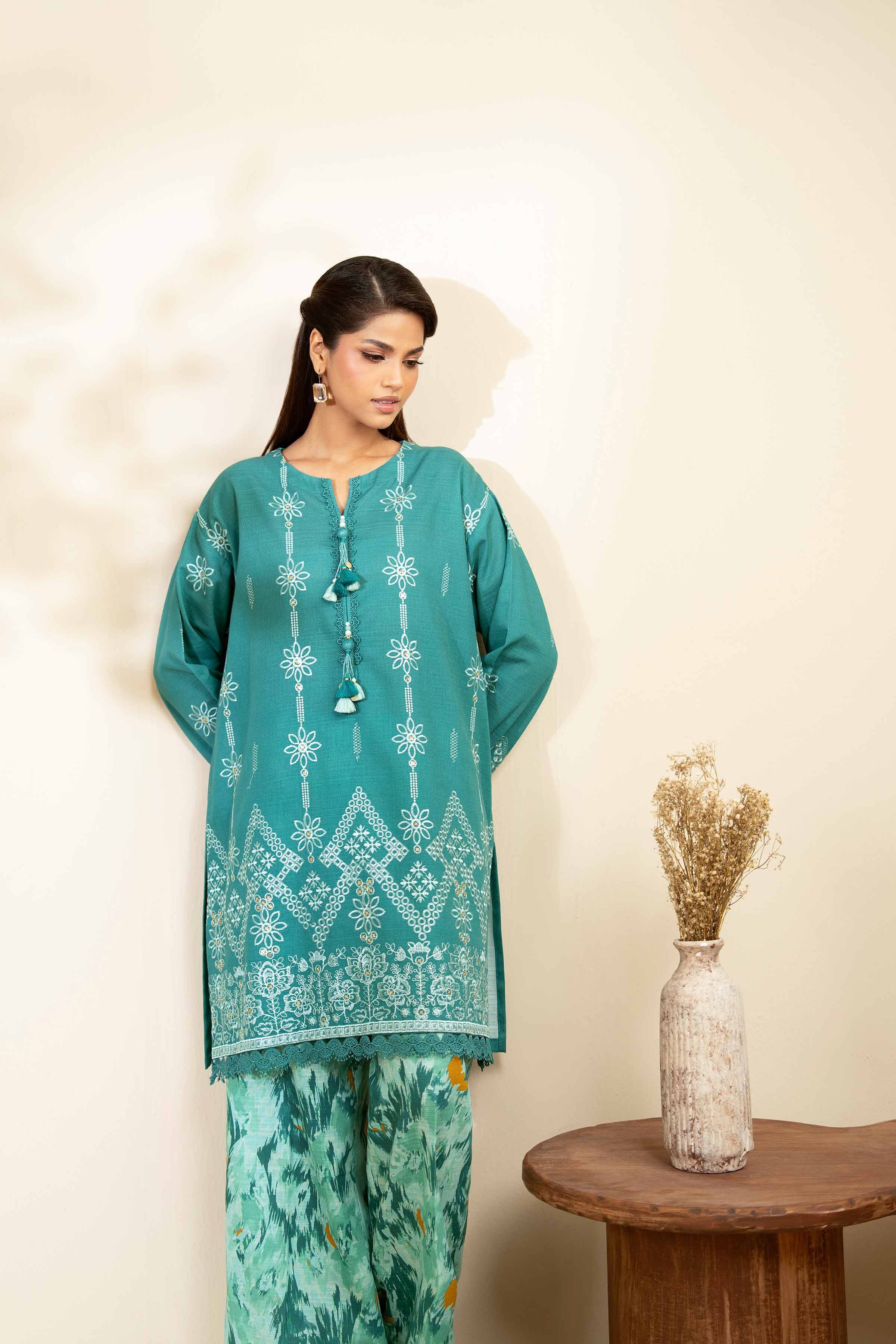 NISHATUAE - Aqua Embroidered Khaddar 2-piece Unstitched Dress
