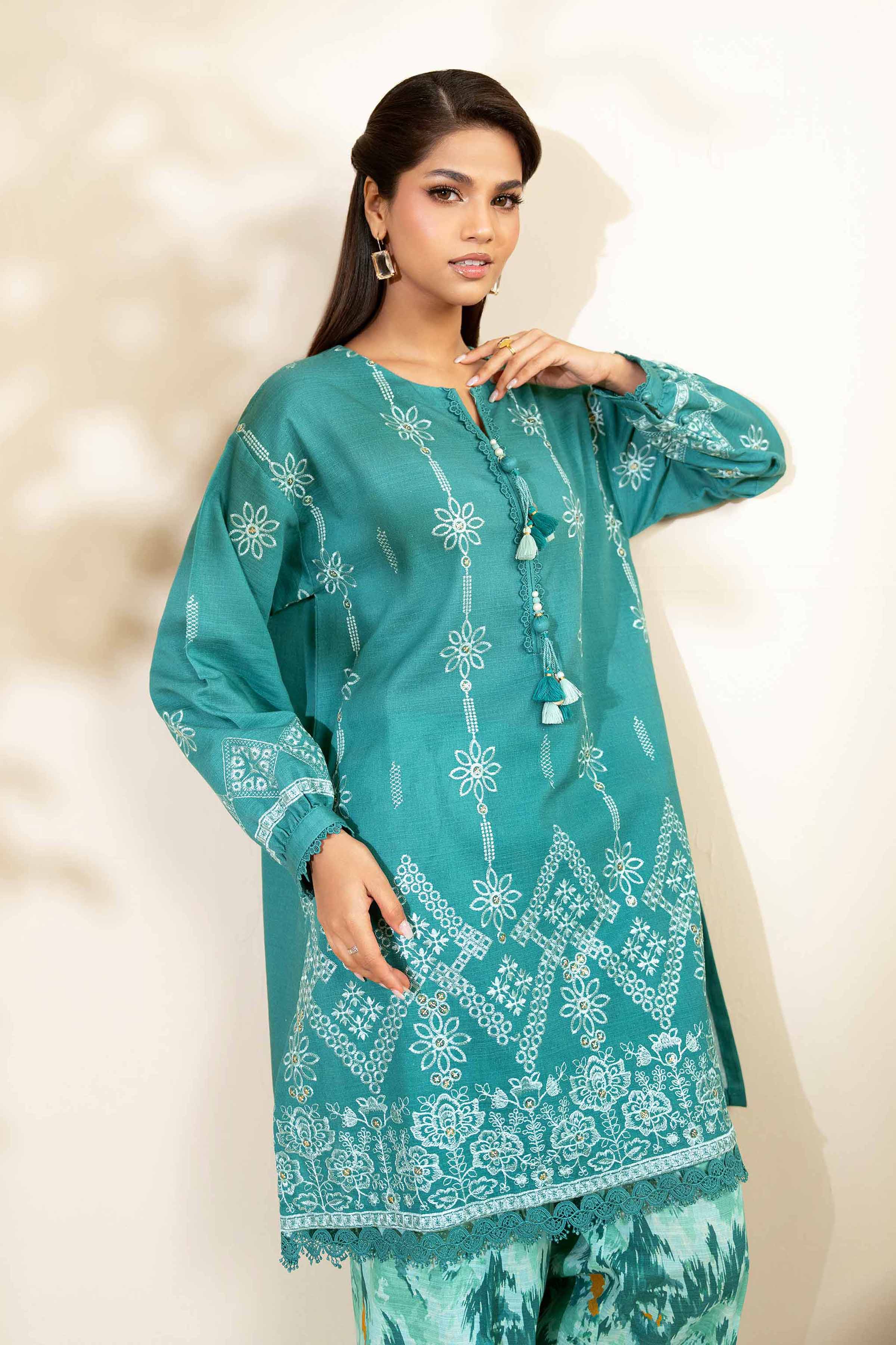 NISHATUAE - Aqua Embroidered Khaddar 2-piece Unstitched Dress