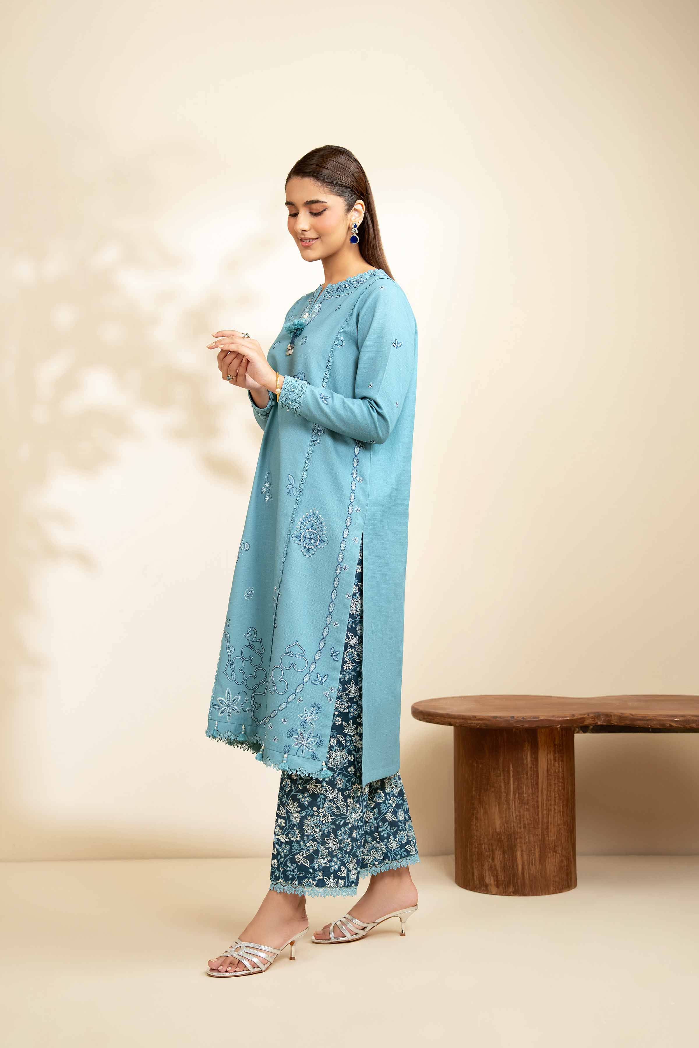 NISHATUAE - Seafoam Embroidered Khaddar 2-piece Unstitched Dress