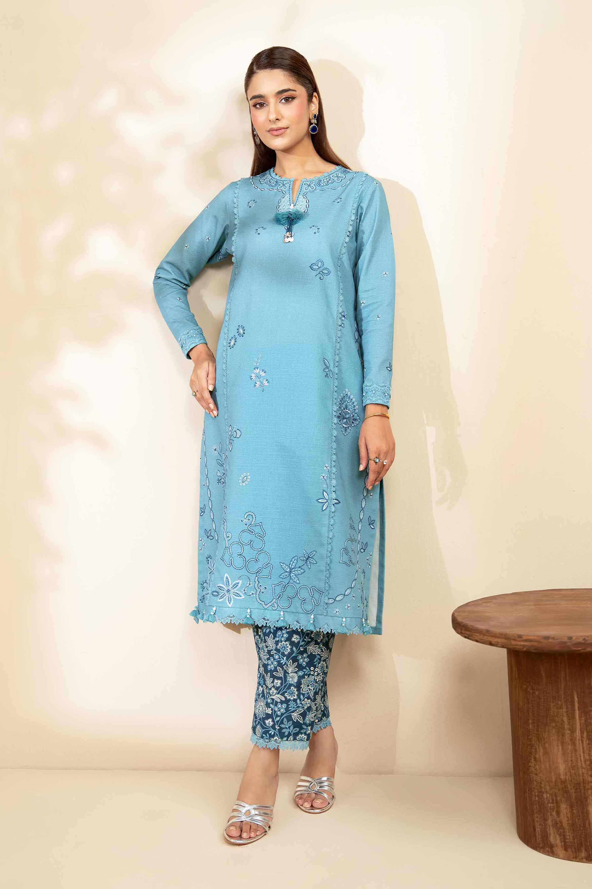 NISHATUAE - Seafoam Embroidered Khaddar 2-piece Unstitched Dress