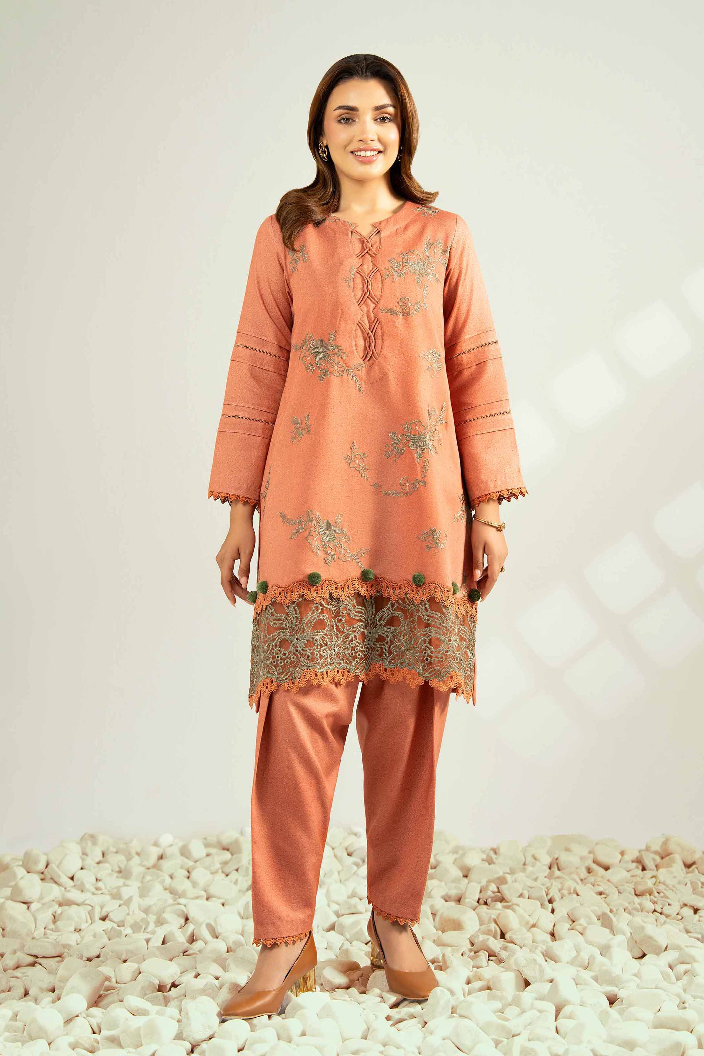 NISHATUAE - Coral Embroidered Karandi 2-piece Unstitched Dress