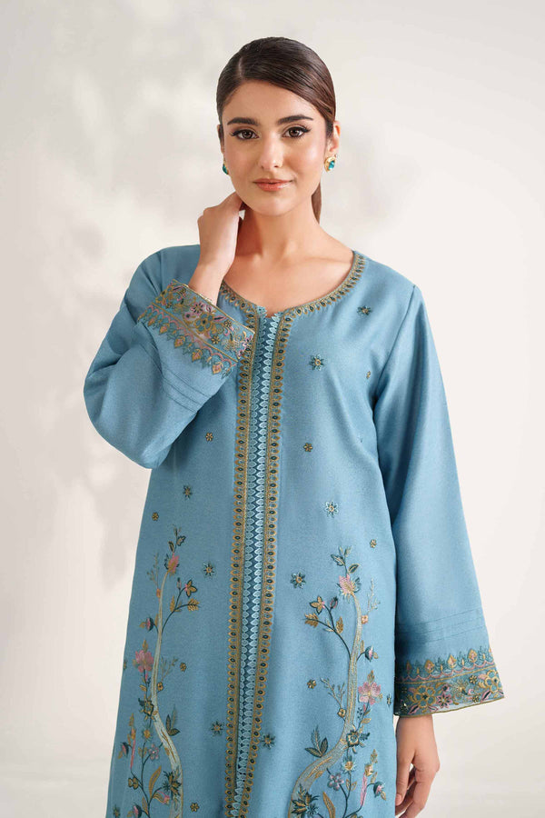 NISHATUAE - Green Embroidered Karandi 2-piece Unstitched Dress