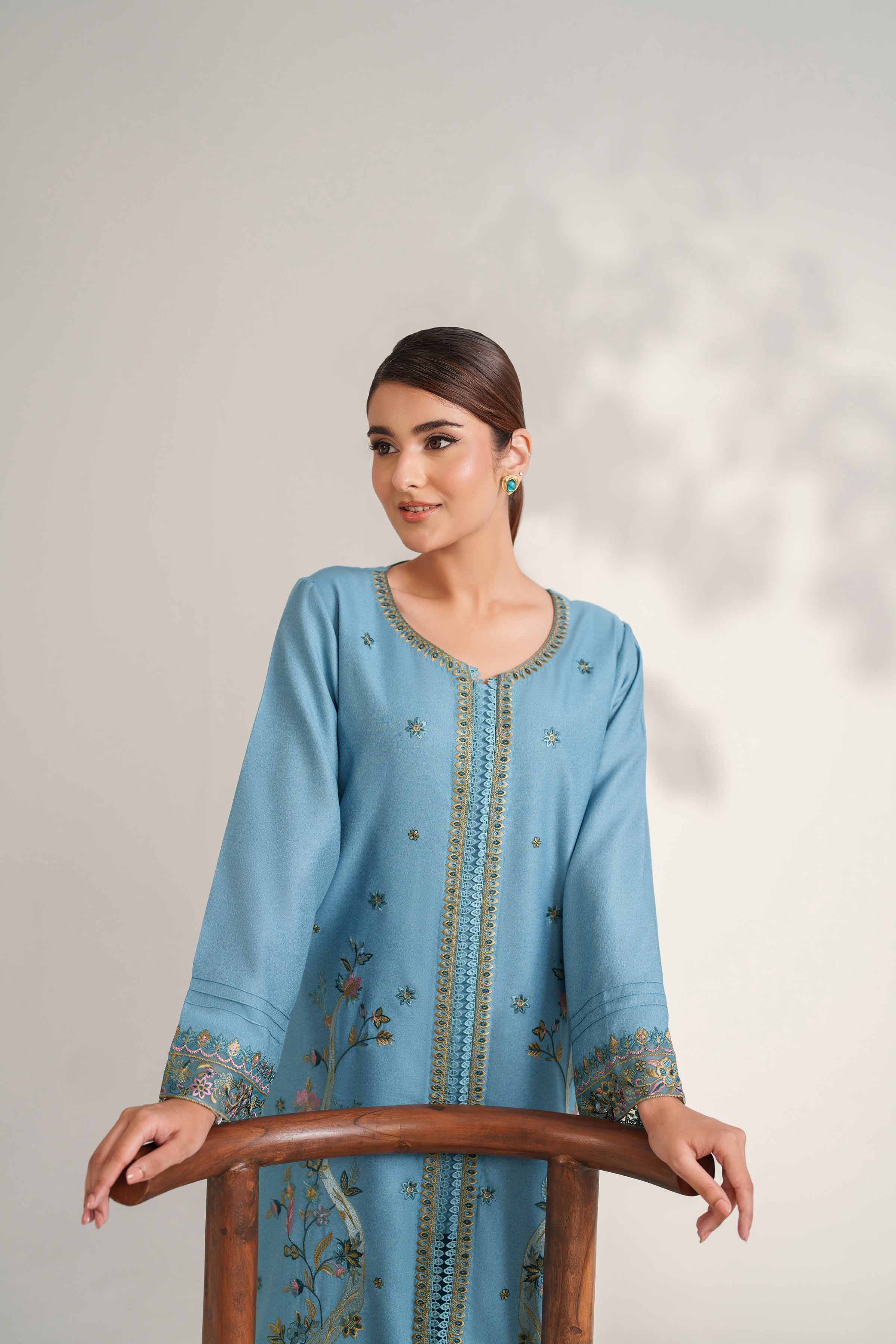 NISHATUAE - Green Embroidered Karandi 2-piece Unstitched Dress