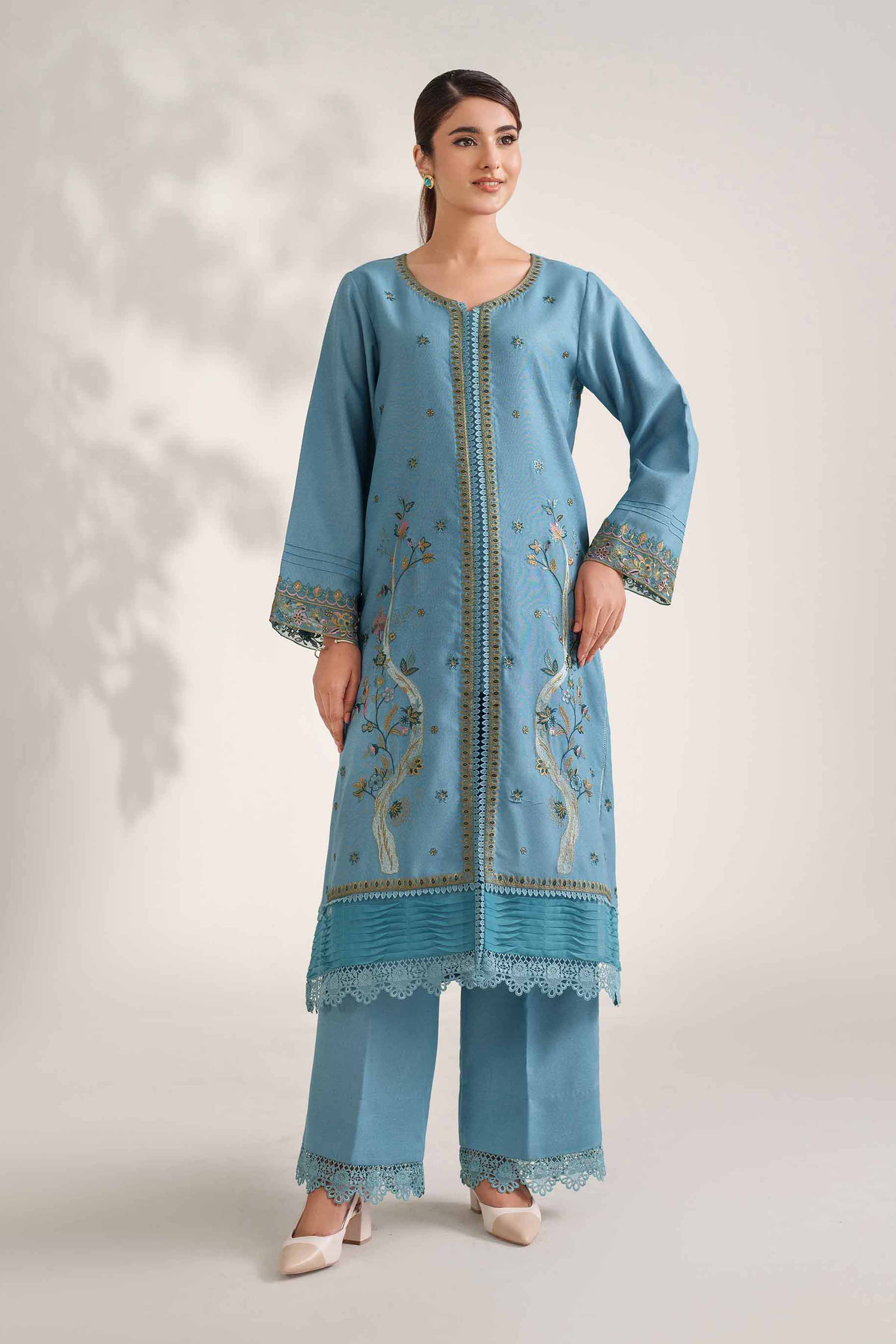 NISHATUAE - Green Embroidered Karandi 2-piece Unstitched Dress