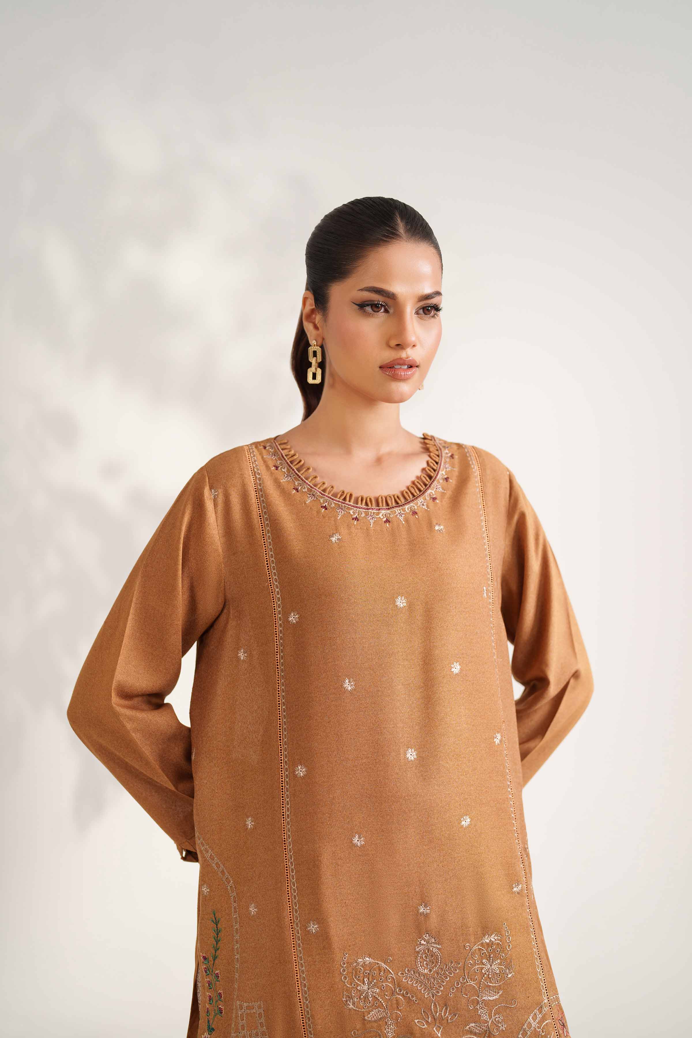 NISHATUAE - Mustard Embroidered Karandi 2-piece Unstitched Dress